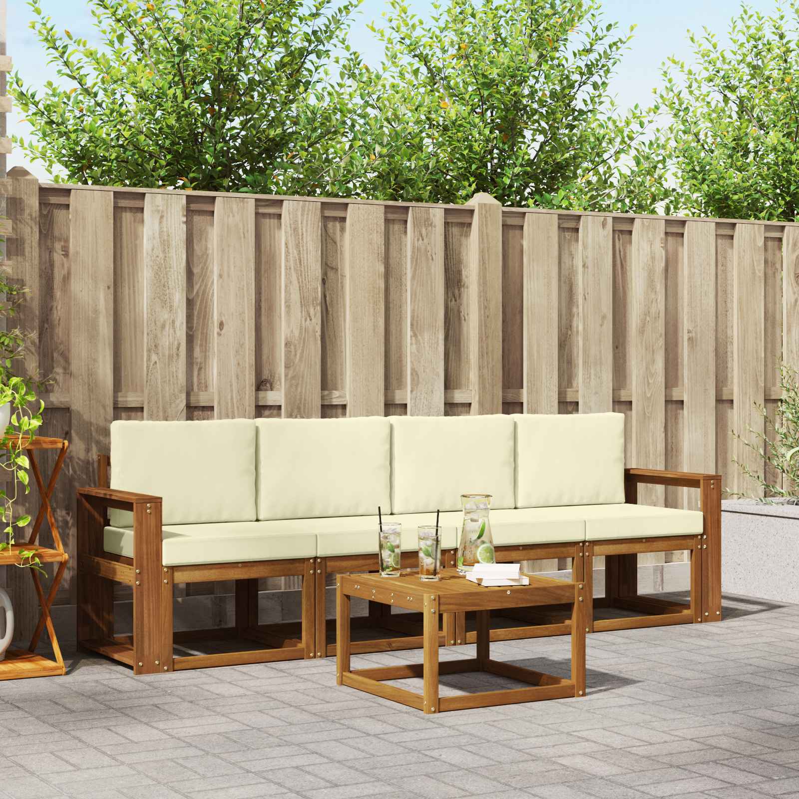 Buiten bankenset met kussen 5 pcs Natuurlijk en Crème