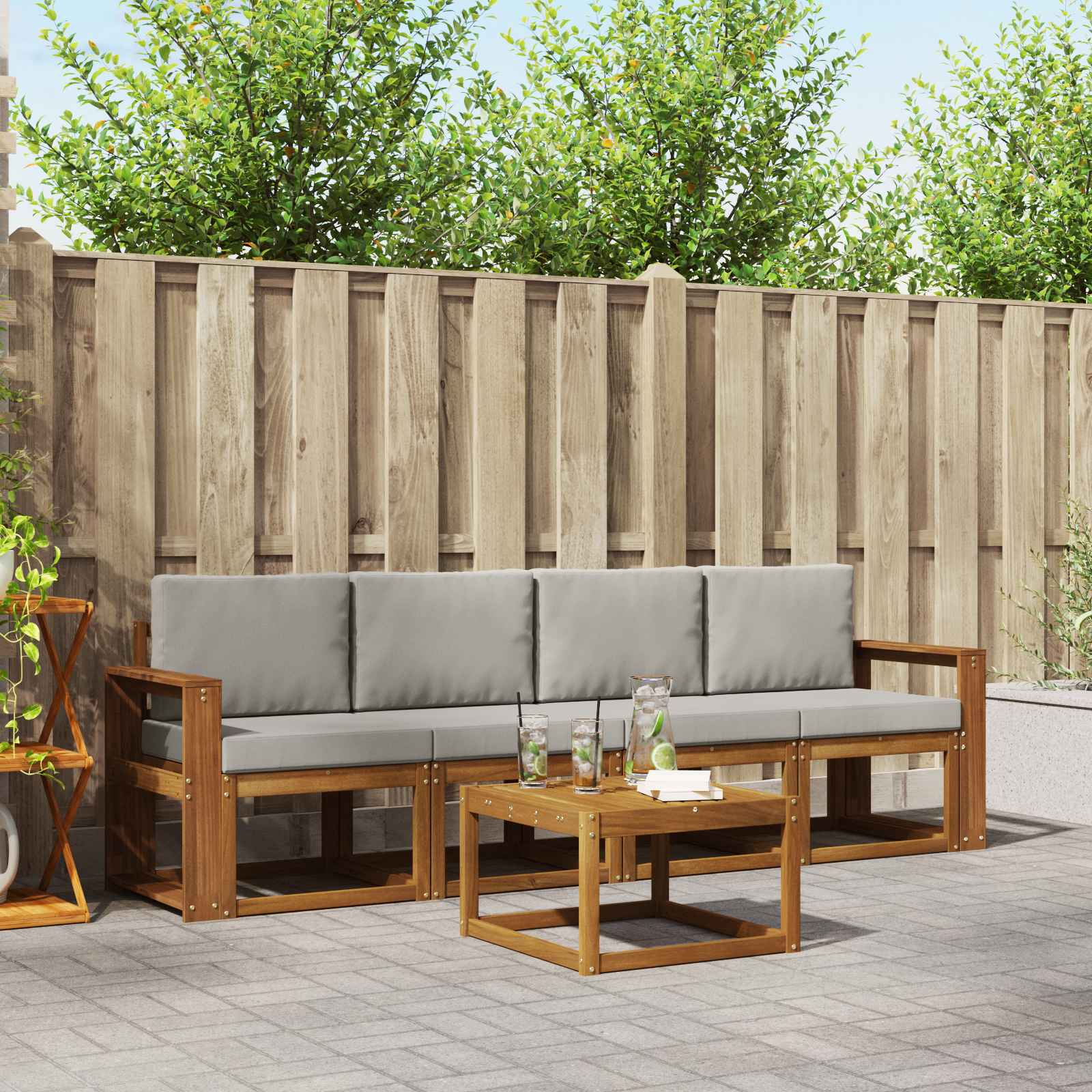 Buiten bankenset met kussen 5 pcs Natuurlijk en Lichtgrijs – afbeelding 1