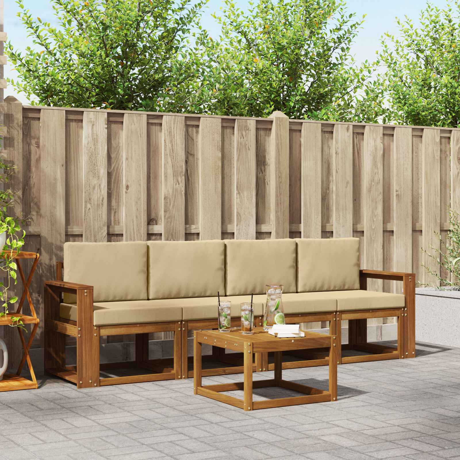 Buiten bankenset met kussen 5 pcs Natuurlijk en Beige – afbeelding 1