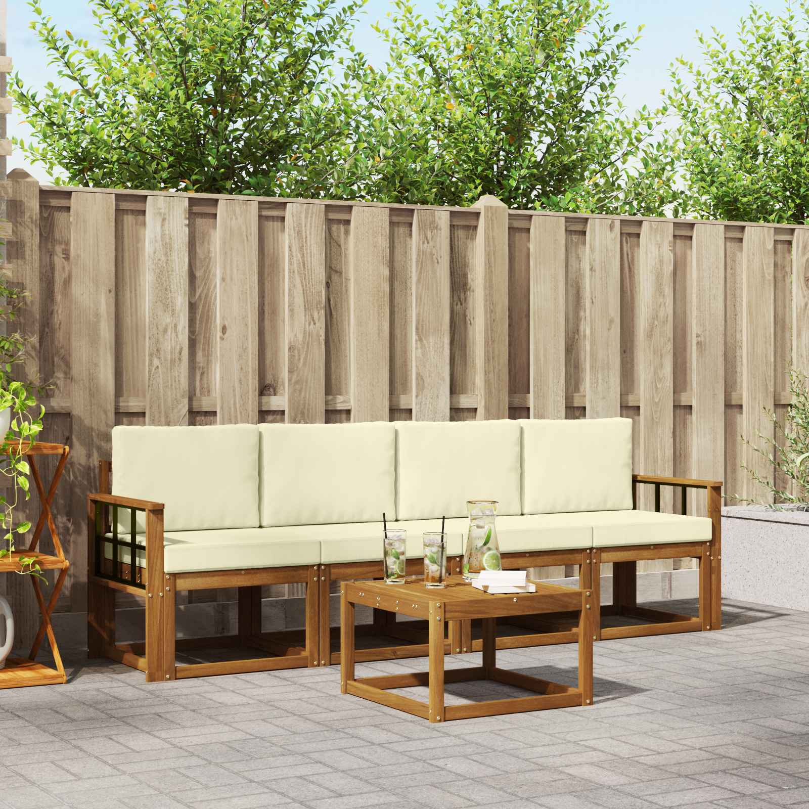Buiten bankenset met kussen 5 pcs Natuurlijk en Crème – afbeelding 1