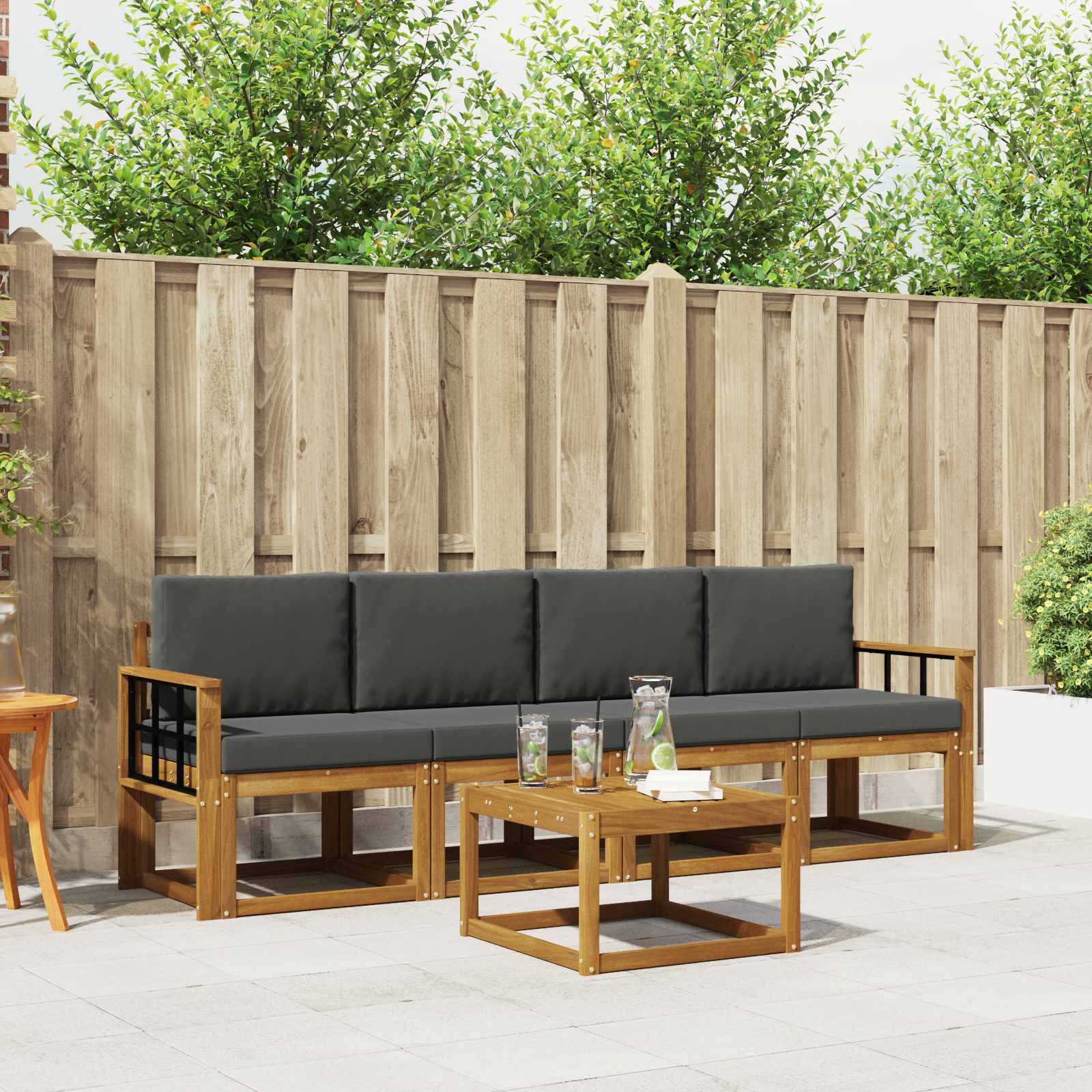 Buiten bankenset met kussen 5 pcs Natuurlijk en Antraciet – afbeelding 1