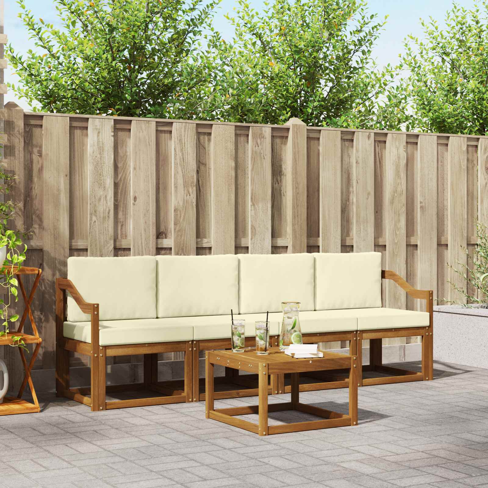 Buiten bankenset met kussen 5 pcs Natuurlijk en Crème