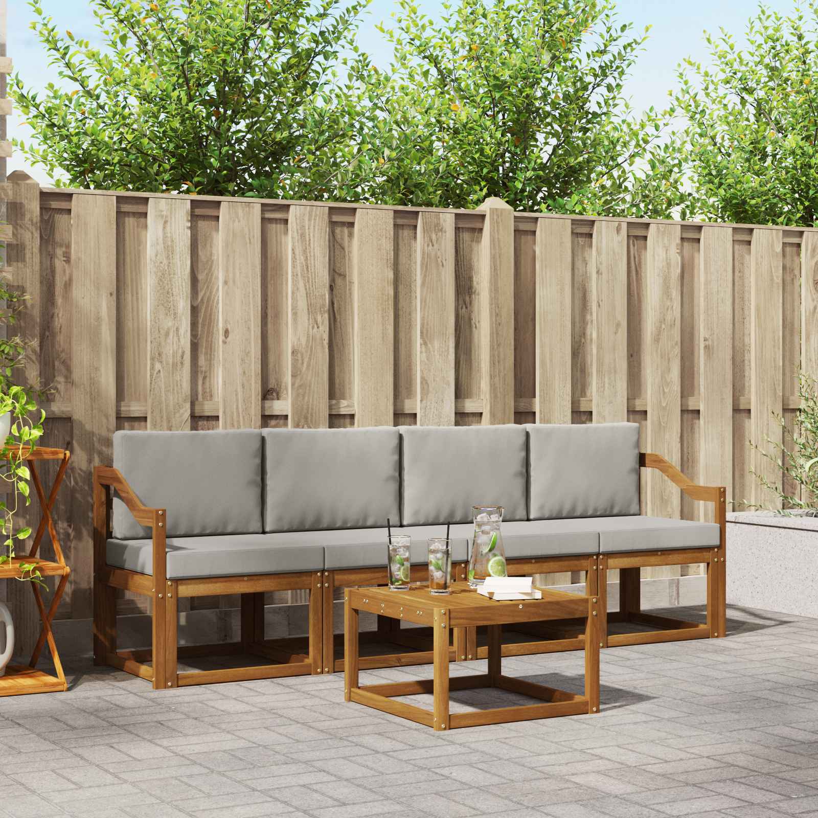 Buiten bankenset met kussen 5 pcs Natuurlijk en Lichtgrijs – afbeelding 1