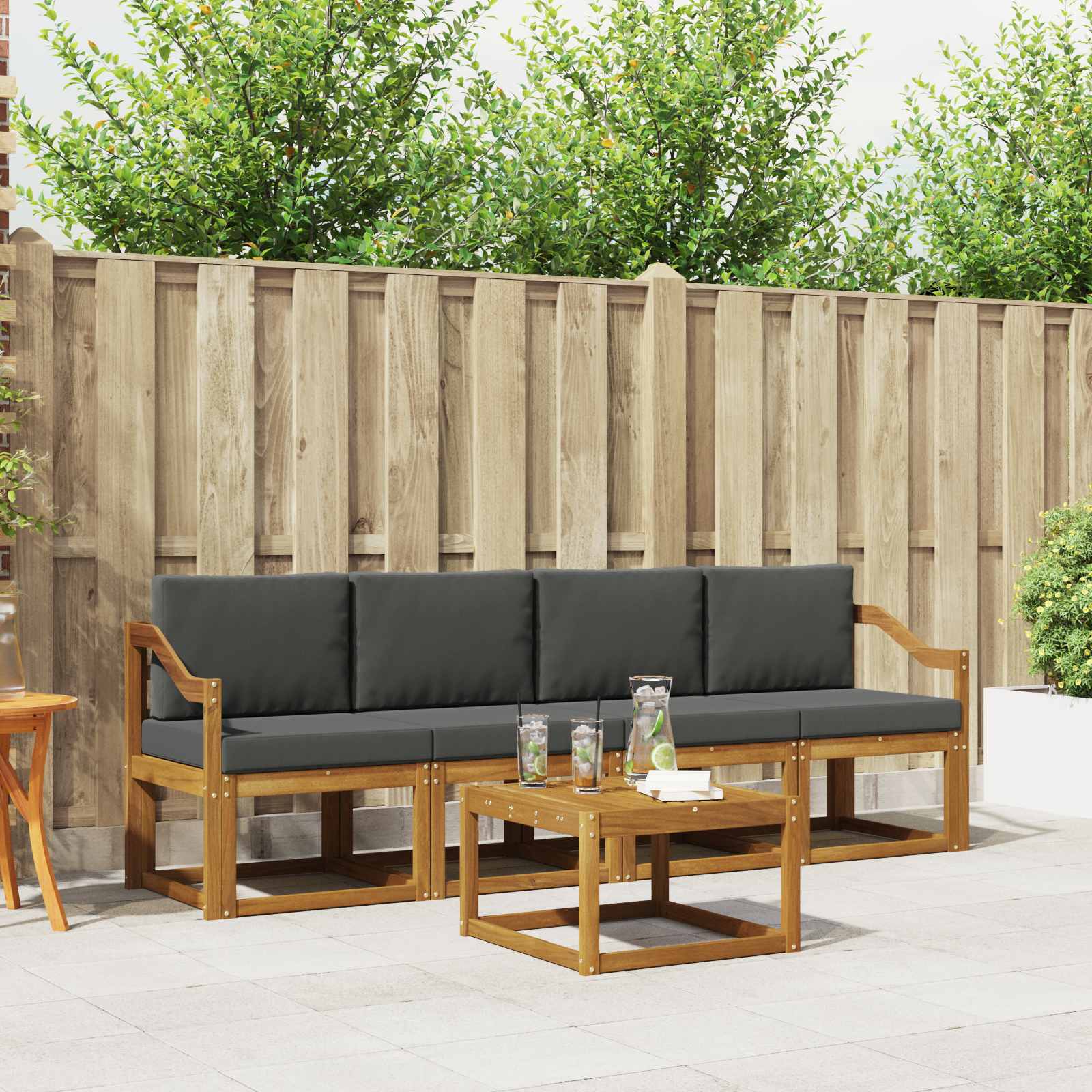 Buiten bankenset met kussen 5 pcs Natuurlijk en Antraciet – afbeelding 1