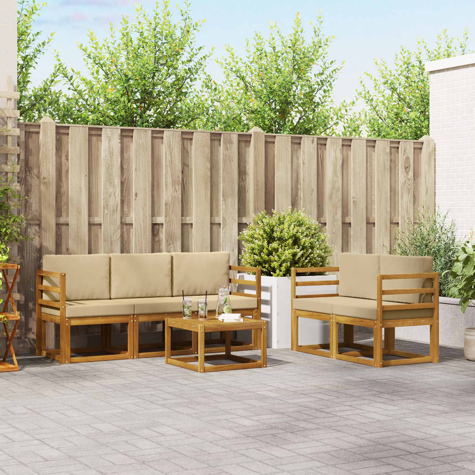 Buiten bankenset met kussen 6 pcs Natuurlijk en Beige – afbeelding 1