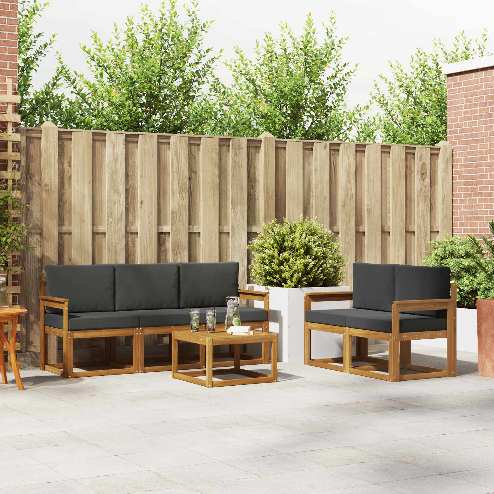 Buiten bankenset met kussen 6 pcs Natuurlijk en Antraciet – afbeelding 1