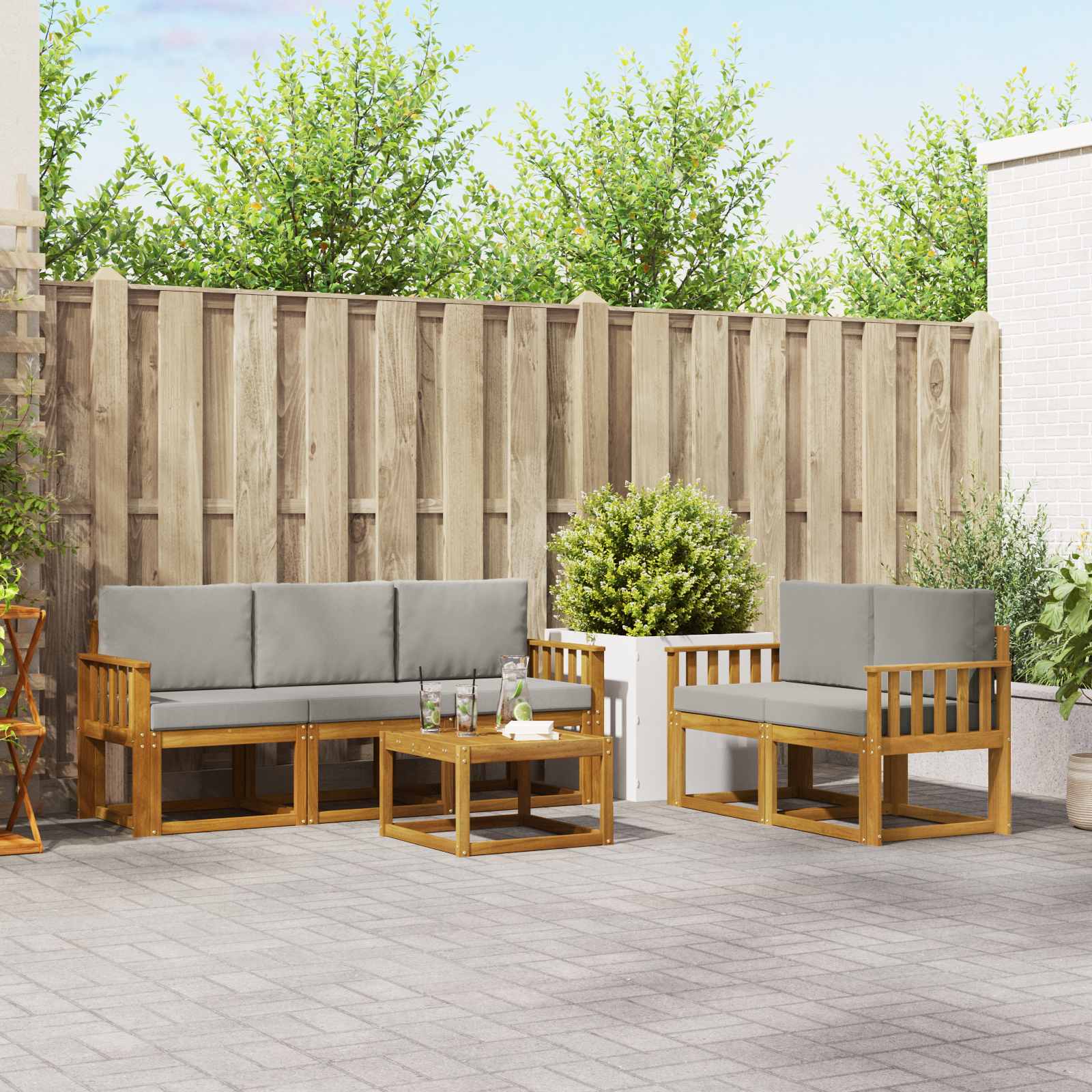 Buiten bankenset met kussen 6 pcs Natuurlijk en Lichtgrijs – afbeelding 1