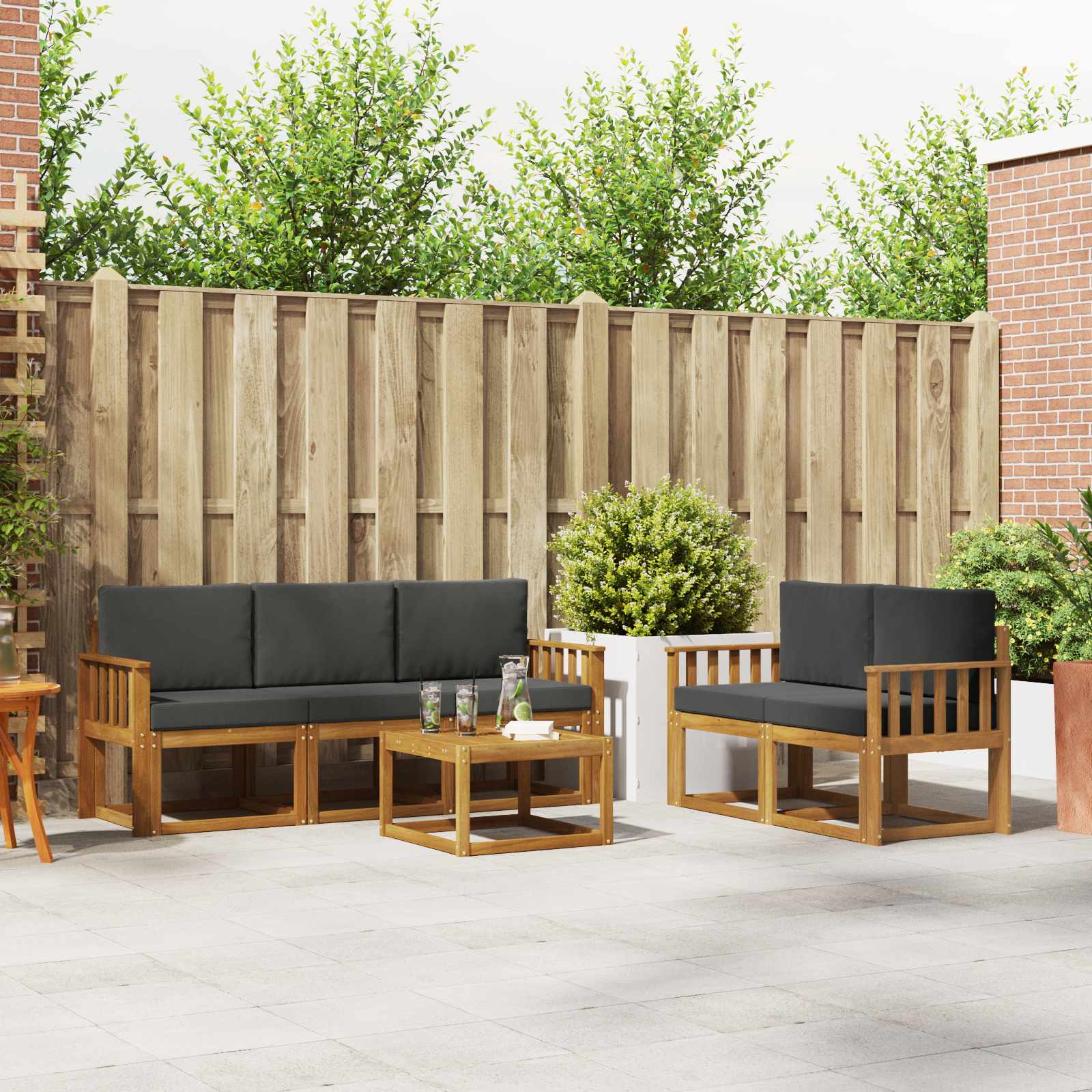 Buiten bankenset met kussen 6 pcs Natuurlijk en Antraciet – afbeelding 1