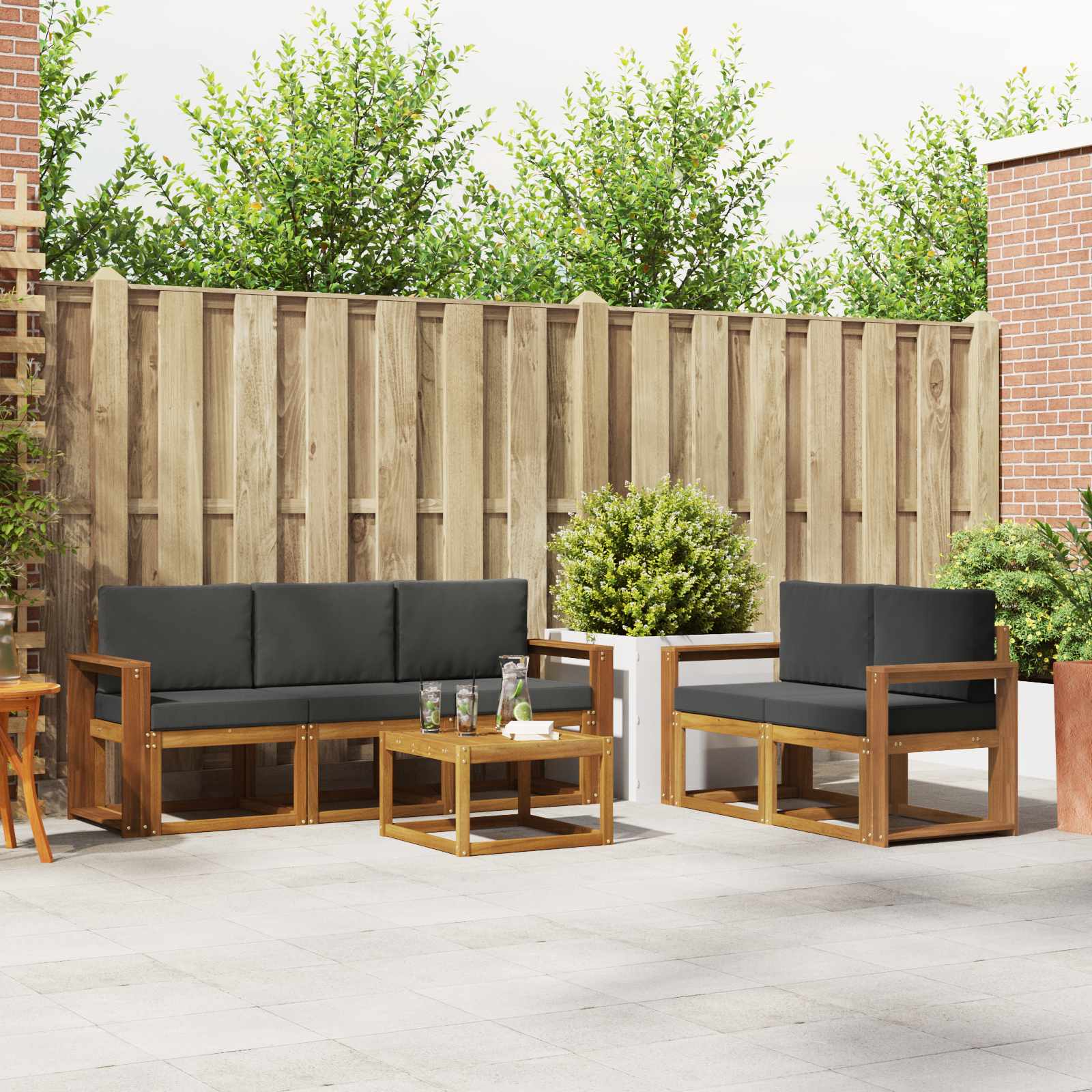 Buiten bankenset met kussen 6 pcs Natuurlijk en Antraciet – afbeelding 1