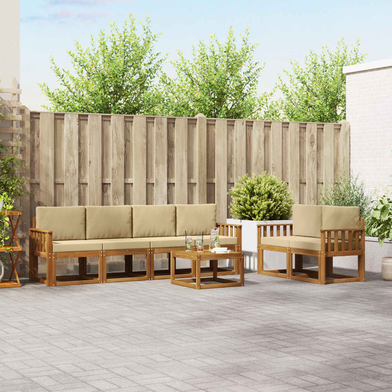 Buiten bankenset met kussen 7 pcs Natuurlijk en Beige – afbeelding 1