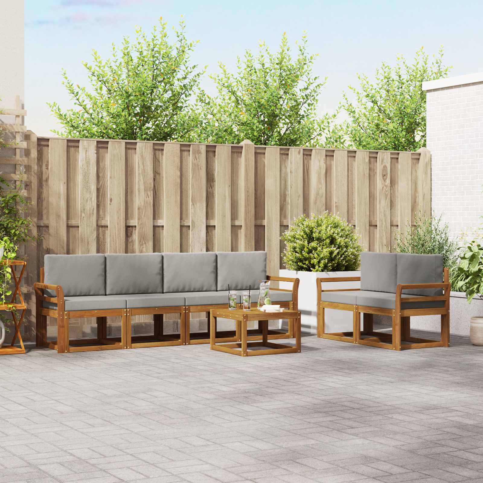 Buiten bankenset met kussen 7 pcs Natuurlijk en Lichtgrijs – afbeelding 1