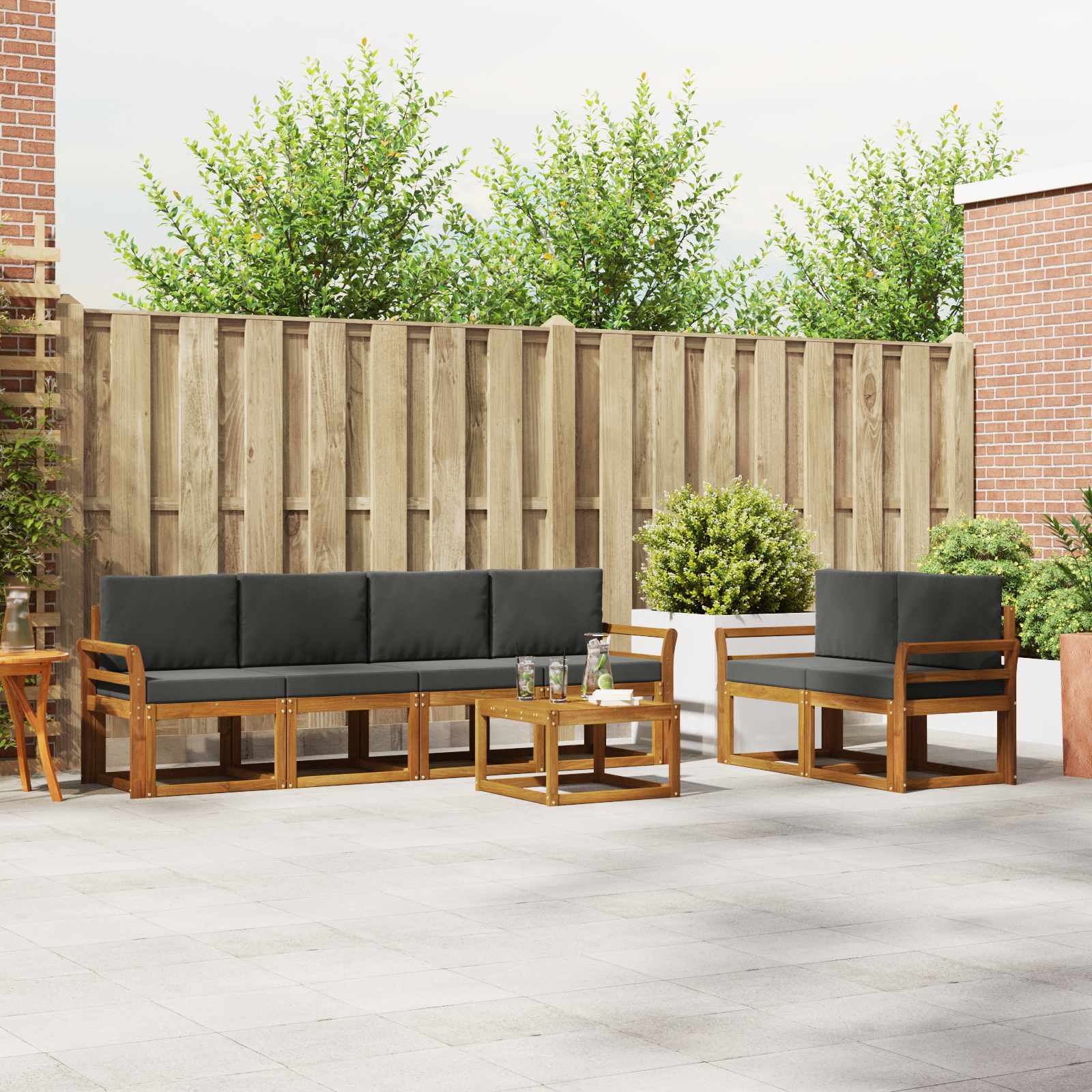Buiten bankenset met kussen 7 pcs Natuurlijk en Antraciet – afbeelding 1