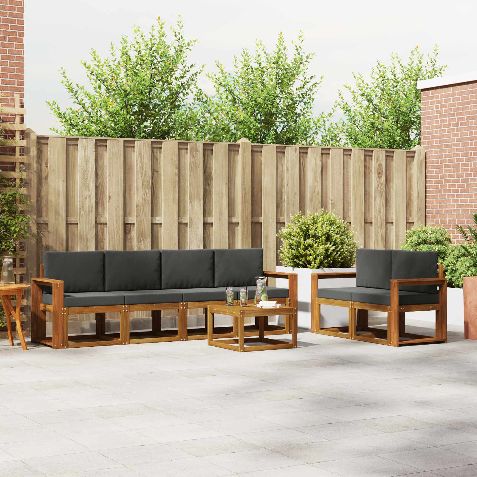 Buiten bankenset met kussen 7 pcs Natuurlijk en Antraciet – afbeelding 1