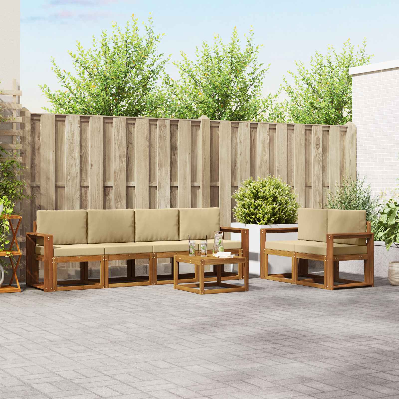 Buiten bankenset met kussen 7 pcs Natuurlijk en Beige – afbeelding 1