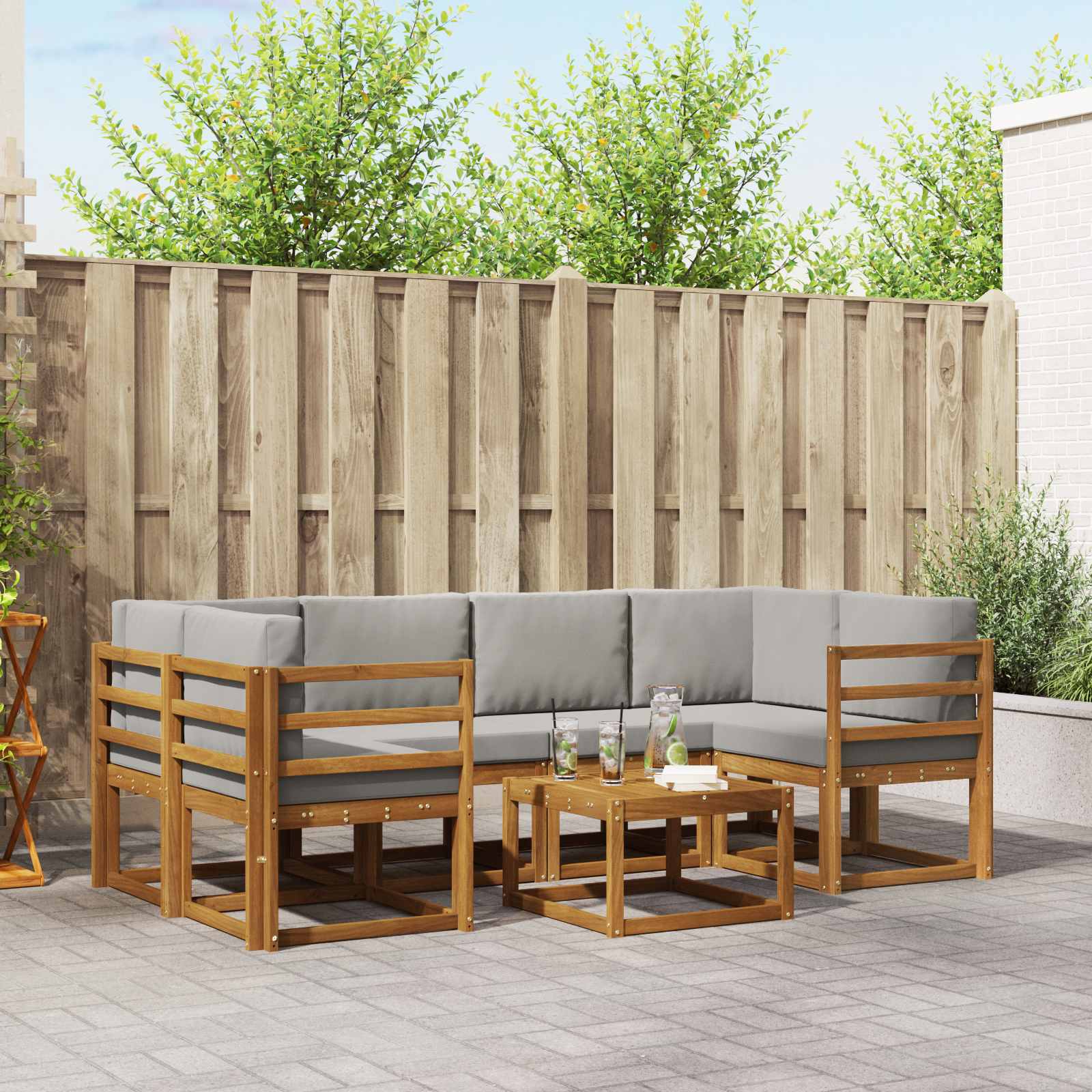 Buiten bankenset met kussen 7 pcs Natuurlijk en Lichtgrijs – afbeelding 1