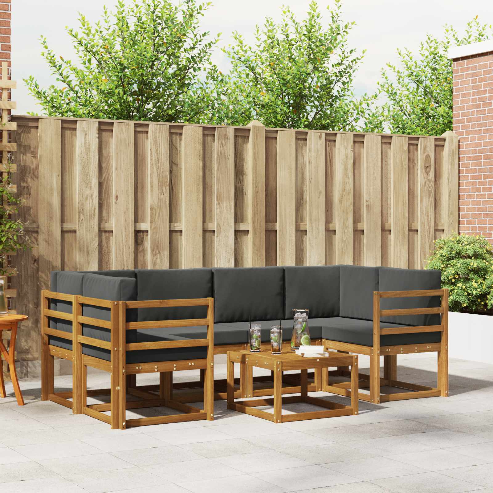 Buiten bankenset met kussen 7 pcs Natuurlijk en Antraciet – afbeelding 1