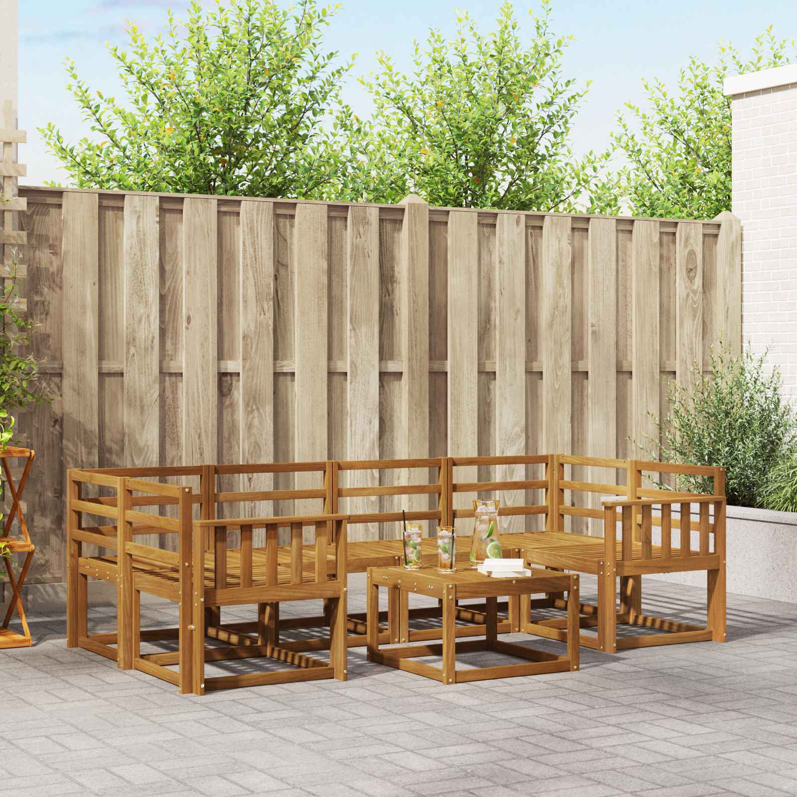 Buiten bankenset 7 pcs Naturel Massief Acaciahout