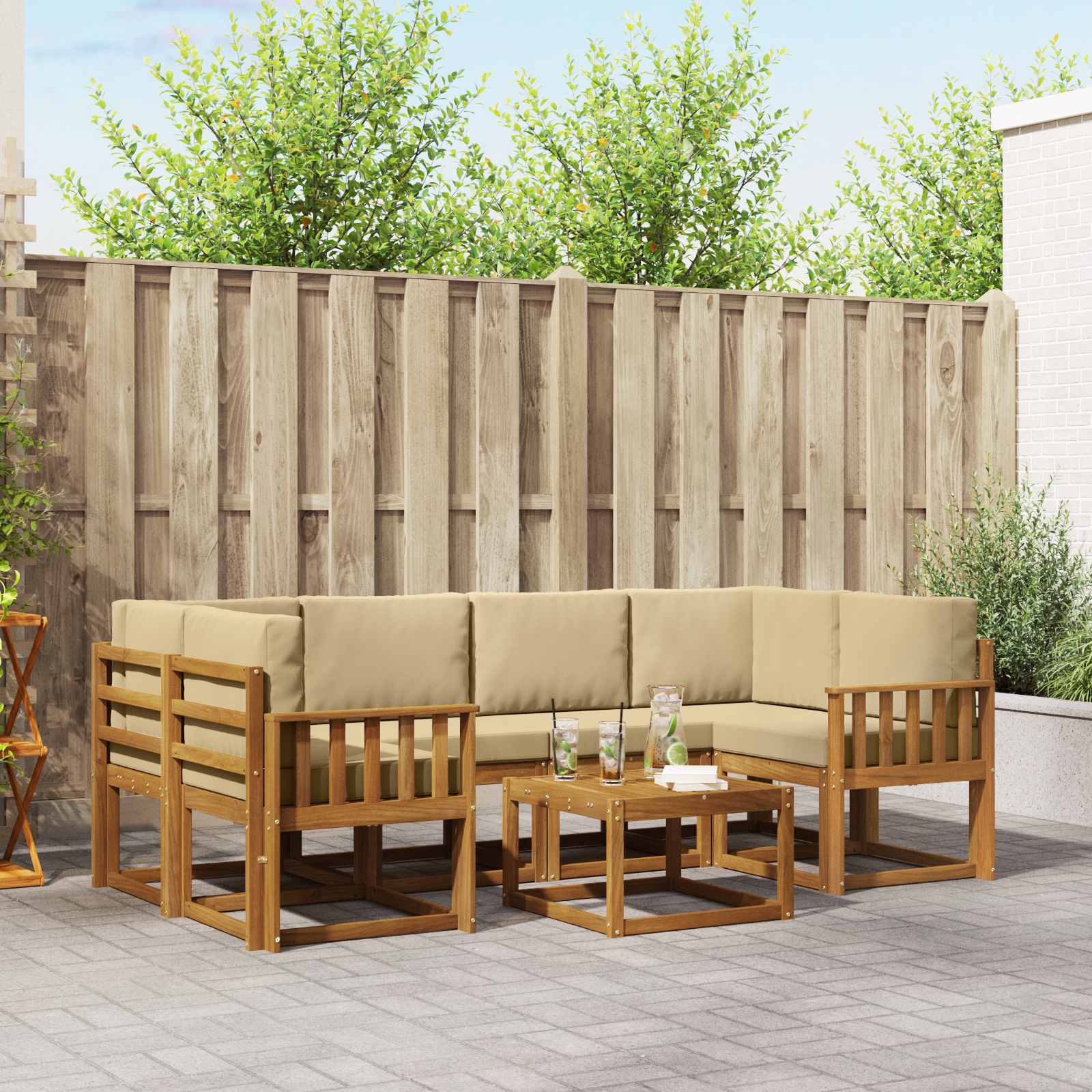 Buiten bankenset met kussen 7 pcs Natuurlijk en Beige – afbeelding 1