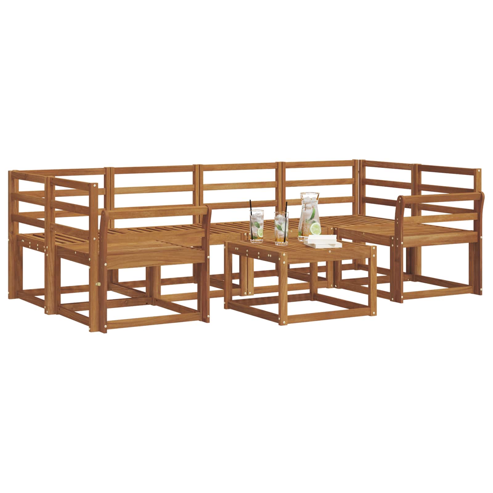 Buiten bankenset 7 pcs Naturel Massief Acaciahout – afbeelding 3