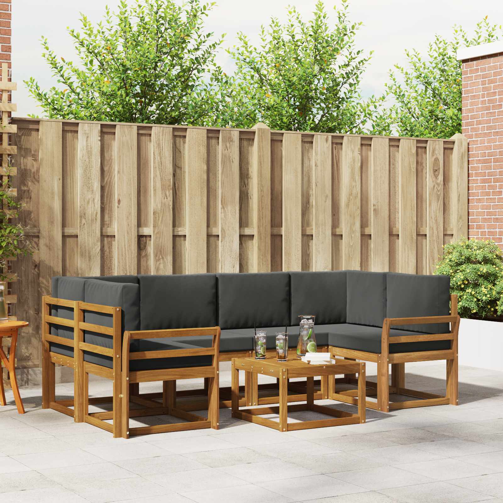 Buiten bankenset met kussen 7 pcs Natuurlijk en Antraciet – afbeelding 1