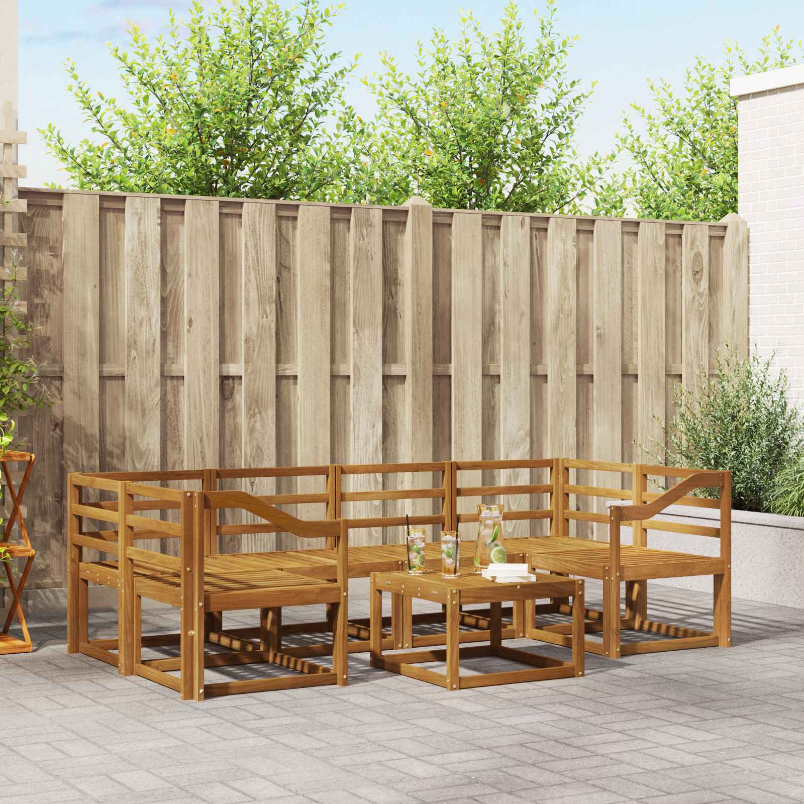 Buiten bankenset 7 pcs Naturel Massief Acaciahout