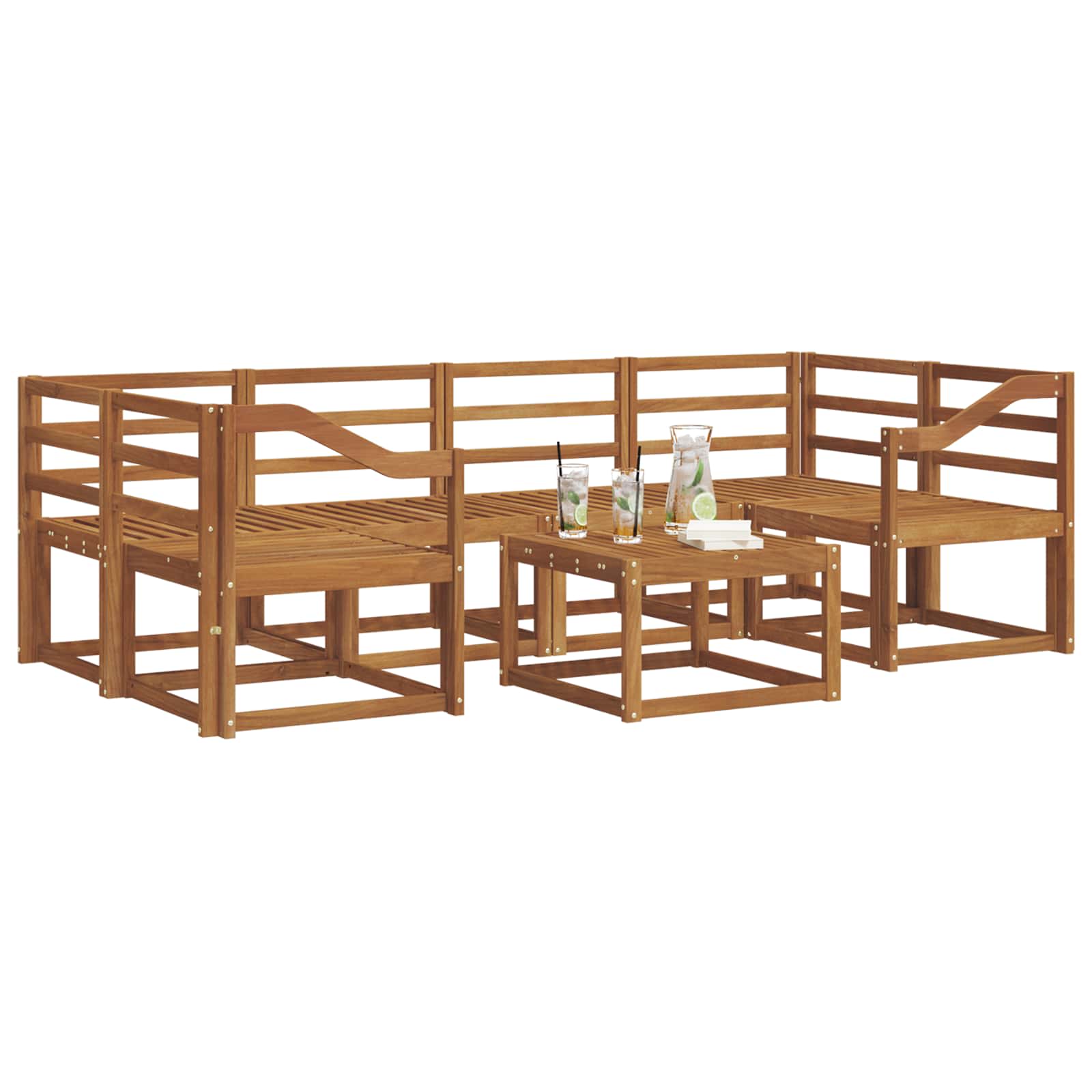 Buiten bankenset 7 pcs Naturel Massief Acaciahout – afbeelding 3