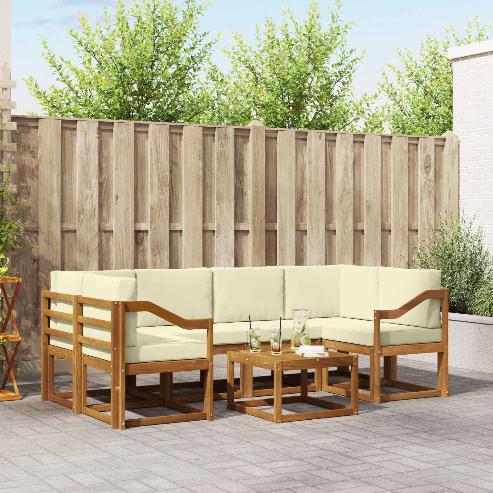 Buiten bankenset met kussen 7 pcs Natuurlijk en Crème – afbeelding 1