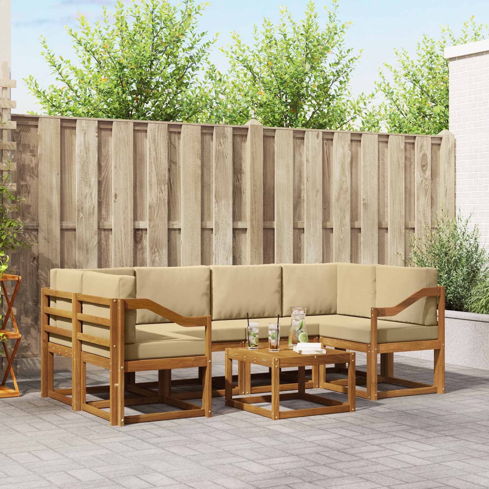 Buiten bankenset met kussen 7 pcs Natuurlijk en Beige – afbeelding 1
