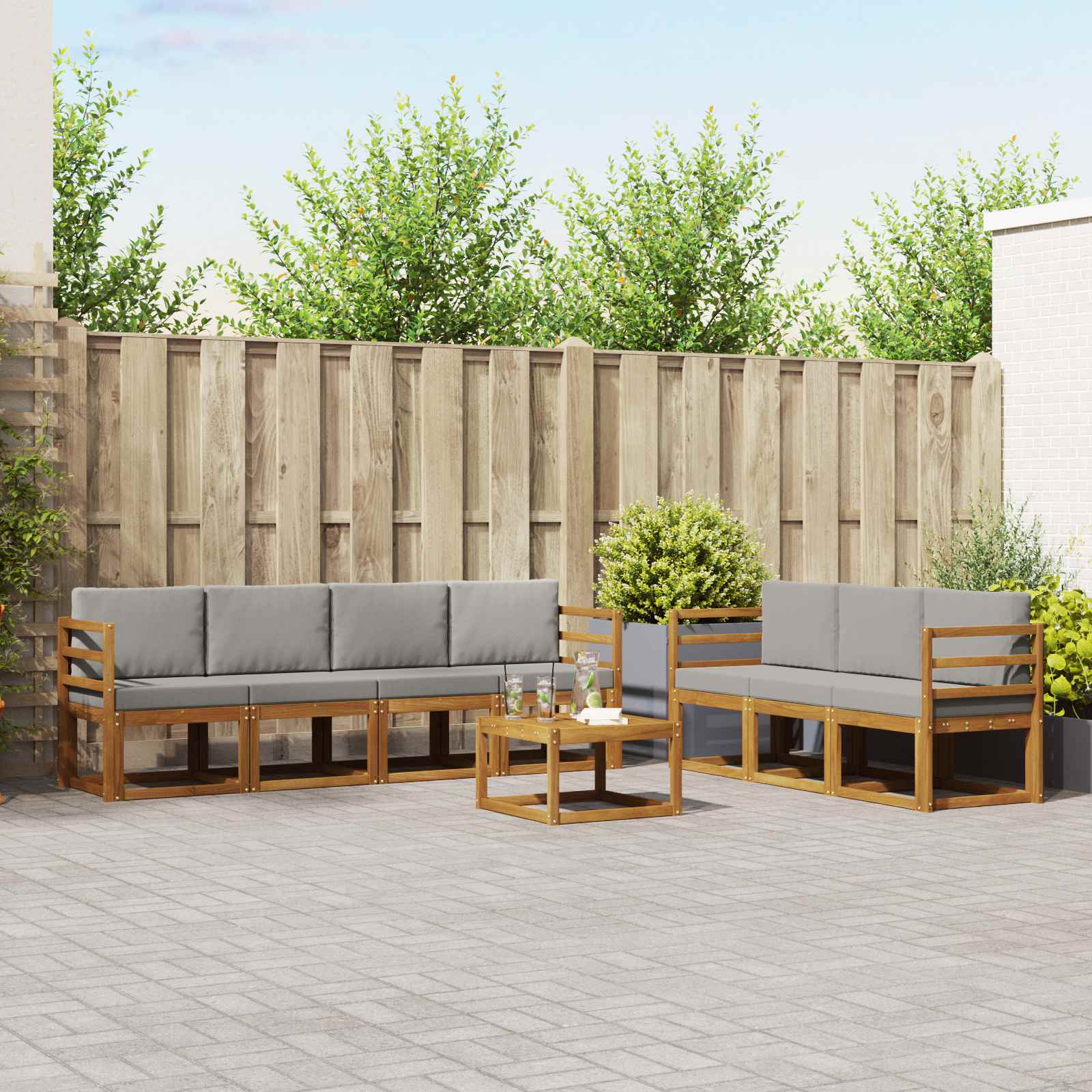Buiten bankenset met kussen 8 pcs Natuurlijk en Lichtgrijs – afbeelding 1