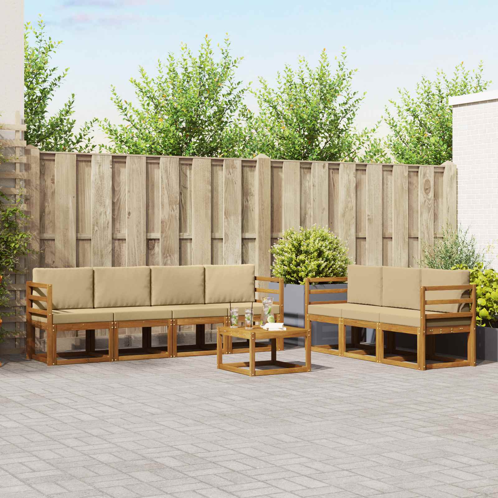 Buiten bankenset met kussen 8 pcs Natuurlijk en Beige – afbeelding 1