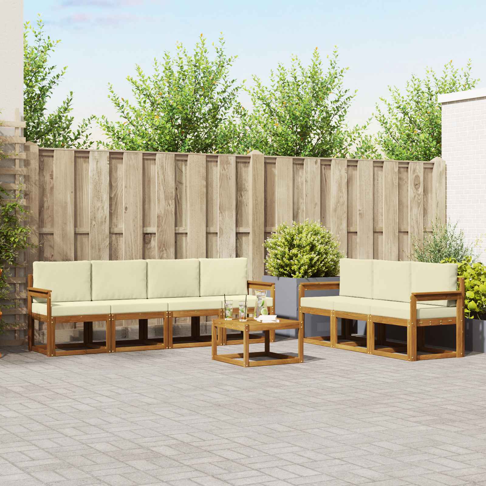 Buiten bankenset met kussen 8 pcs Natuurlijk en Crème – afbeelding 1