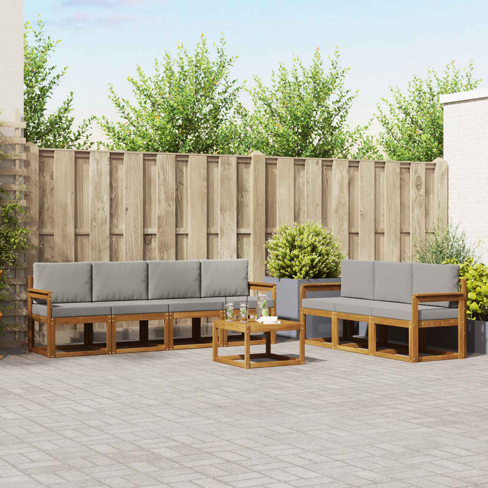 Buiten bankenset met kussen 8 pcs Natuurlijk en Lichtgrijs – afbeelding 1