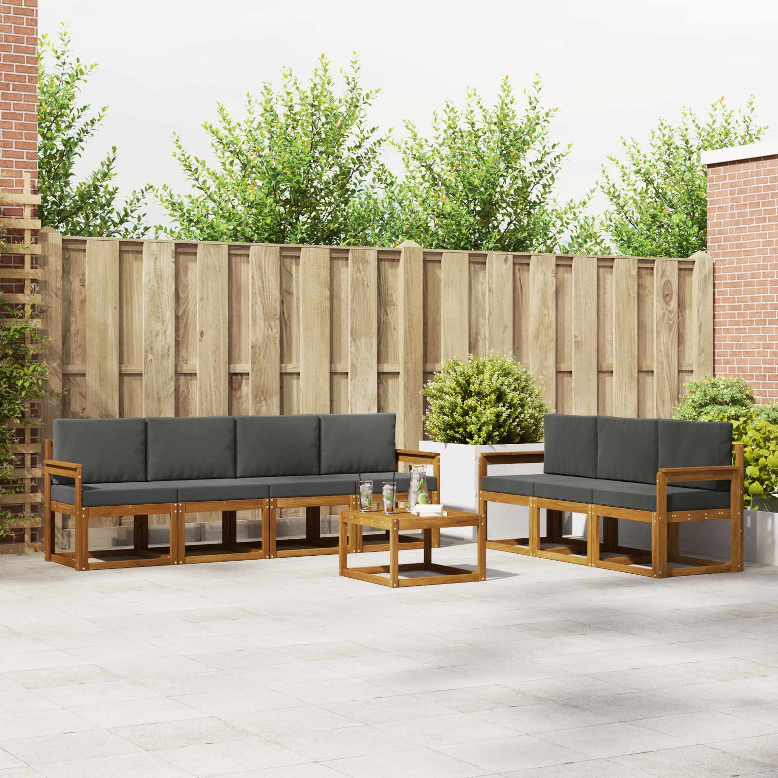Buiten bankenset met kussen 8 pcs Natuurlijk en Antraciet – afbeelding 1