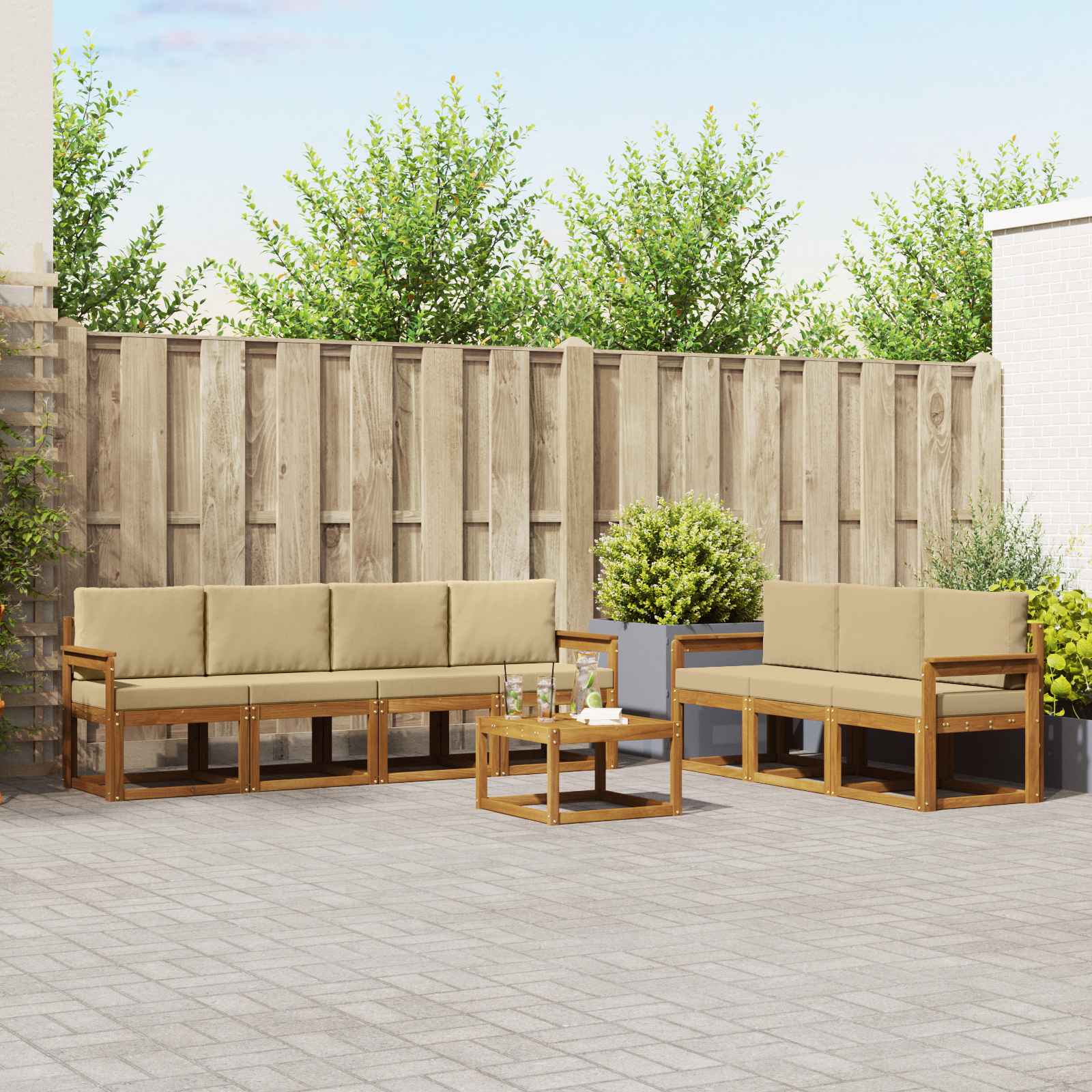 Buiten bankenset met kussen 8 pcs Natuurlijk en Beige – afbeelding 1