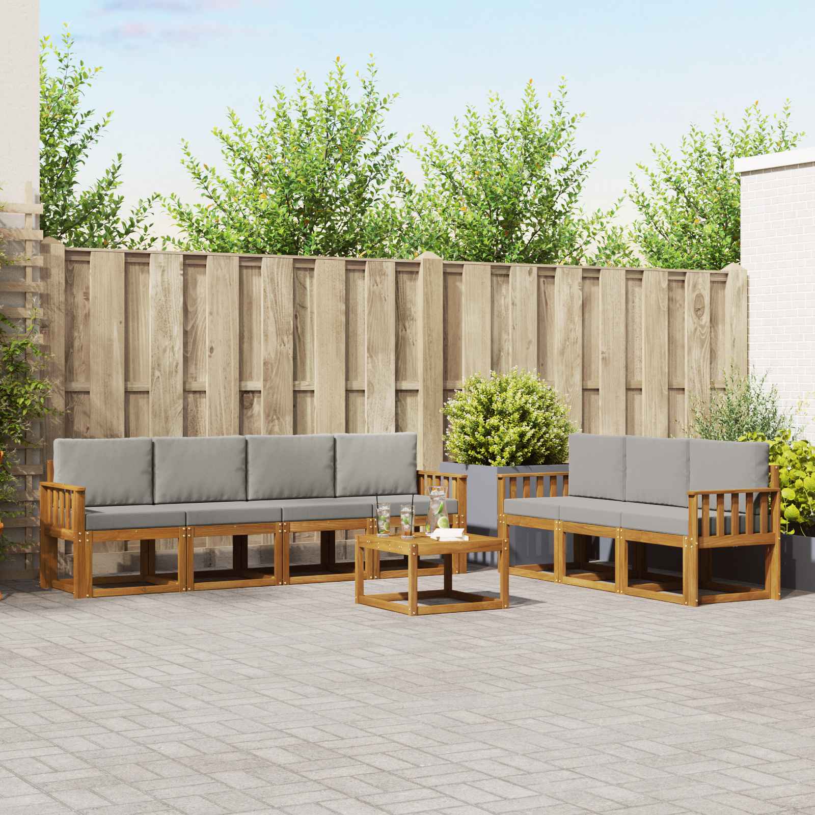 Buiten bankenset met kussen 8 pcs Natuurlijk en Lichtgrijs – afbeelding 1