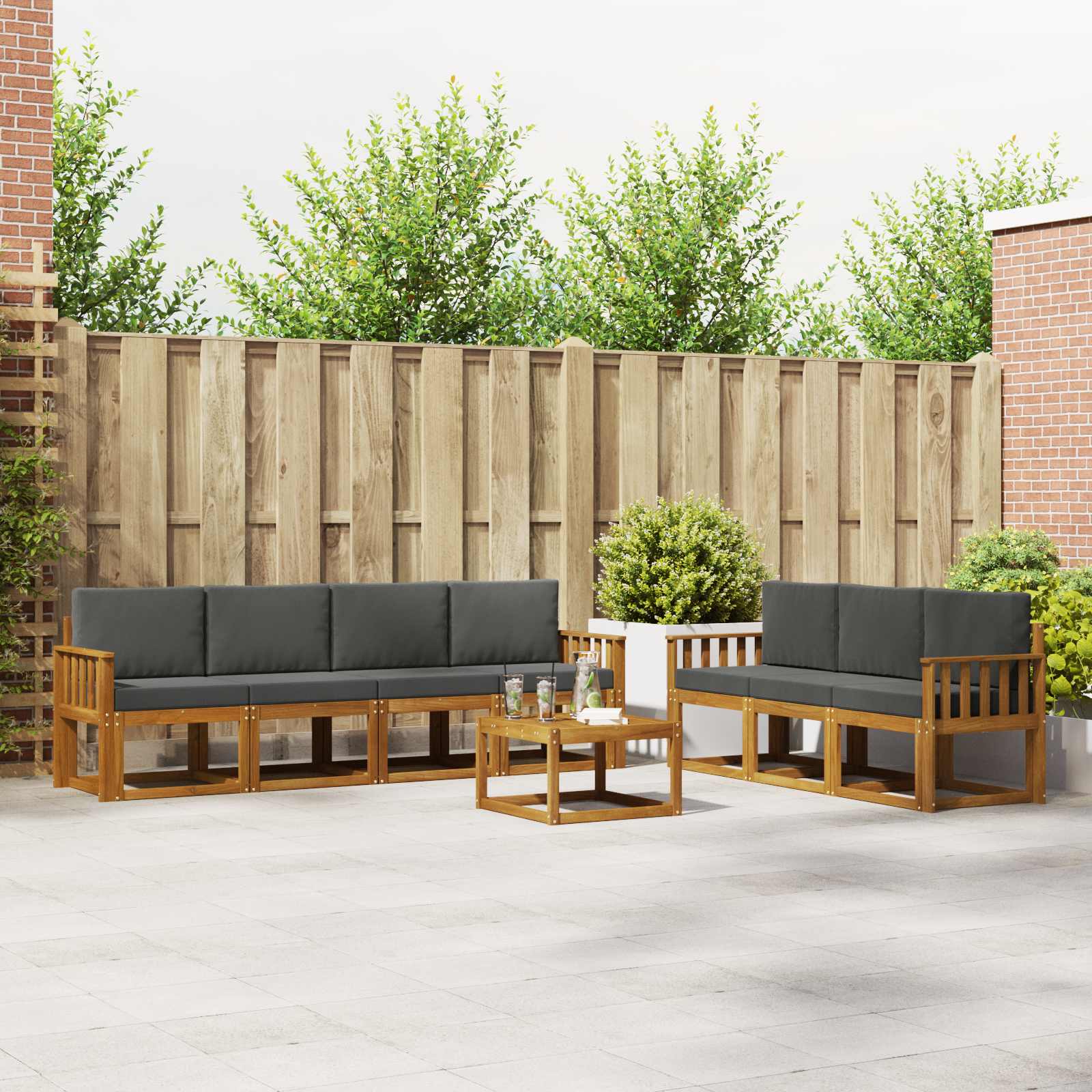 Buiten bankenset met kussen 8 pcs Natuurlijk en Antraciet – afbeelding 1