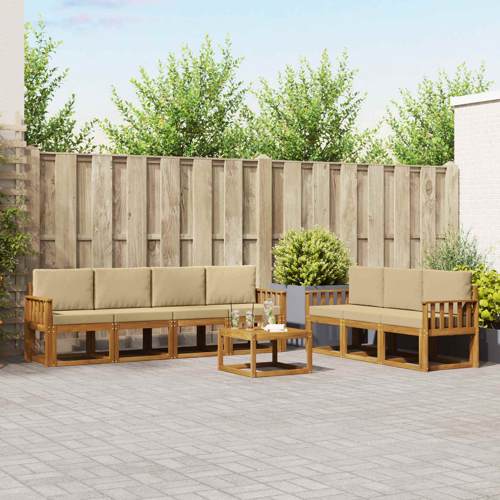 Buiten bankenset met kussen 8 pcs Natuurlijk en Beige