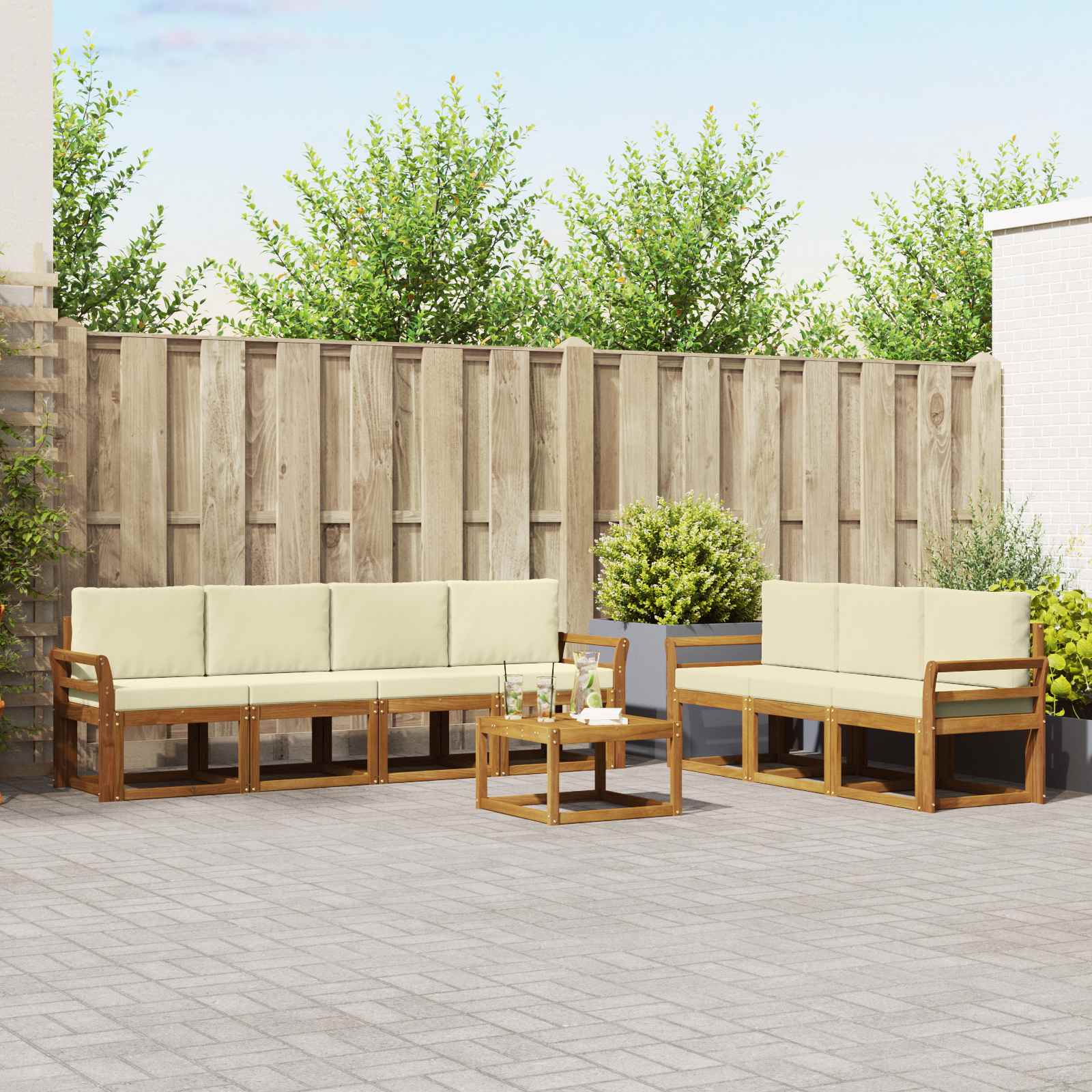 Buiten bankenset met kussen 8 pcs Natuurlijk en Crème