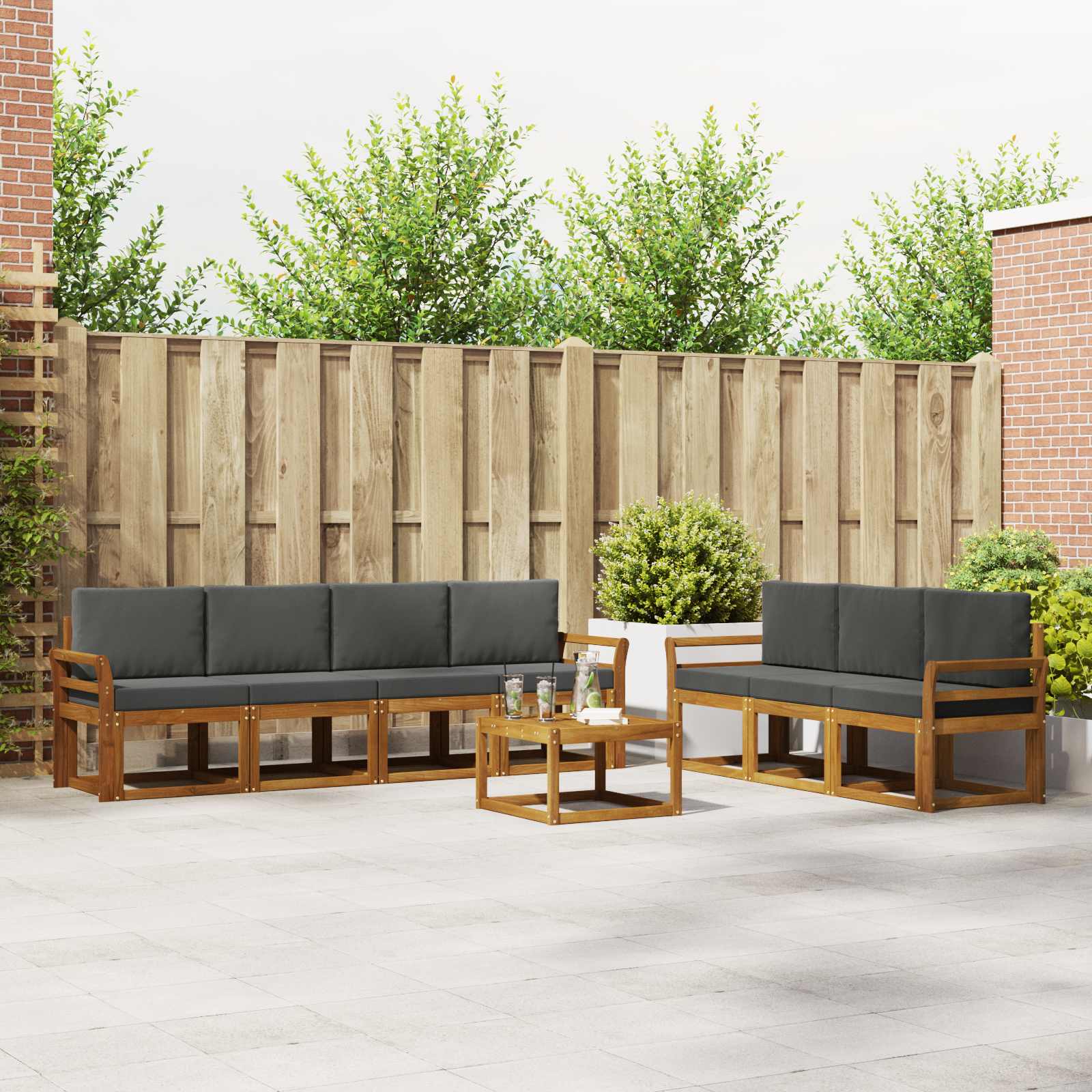 Buiten bankenset met kussen 8 pcs Natuurlijk en Antraciet