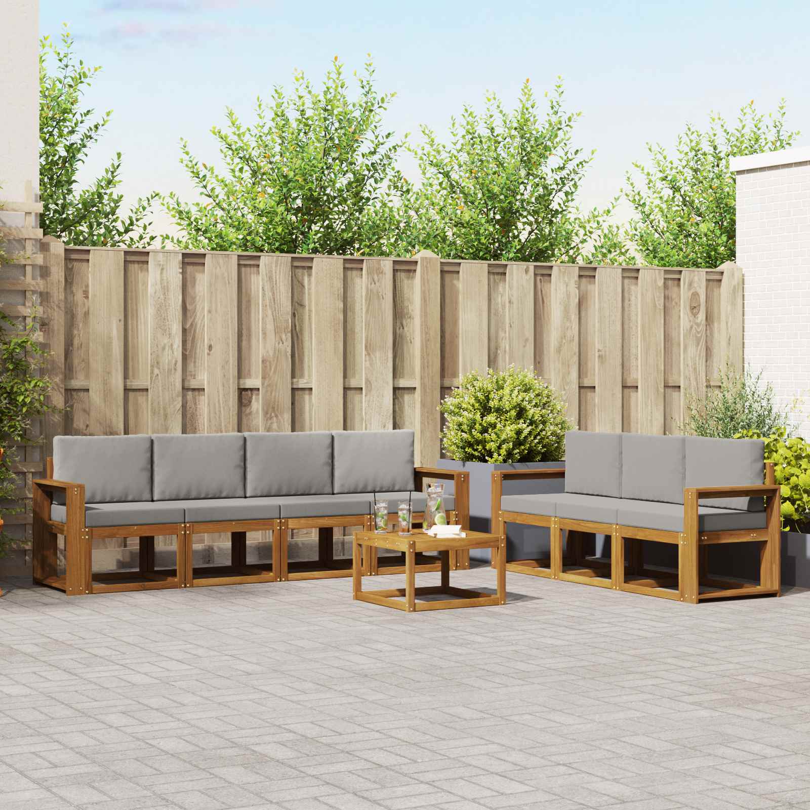 Buiten bankenset met kussen 8 pcs Natuurlijk en Lichtgrijs – afbeelding 1