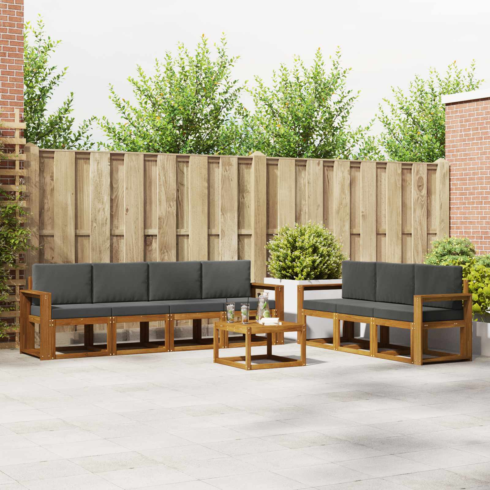 Buiten bankenset met kussen 8 pcs Natuurlijk en Antraciet – afbeelding 1