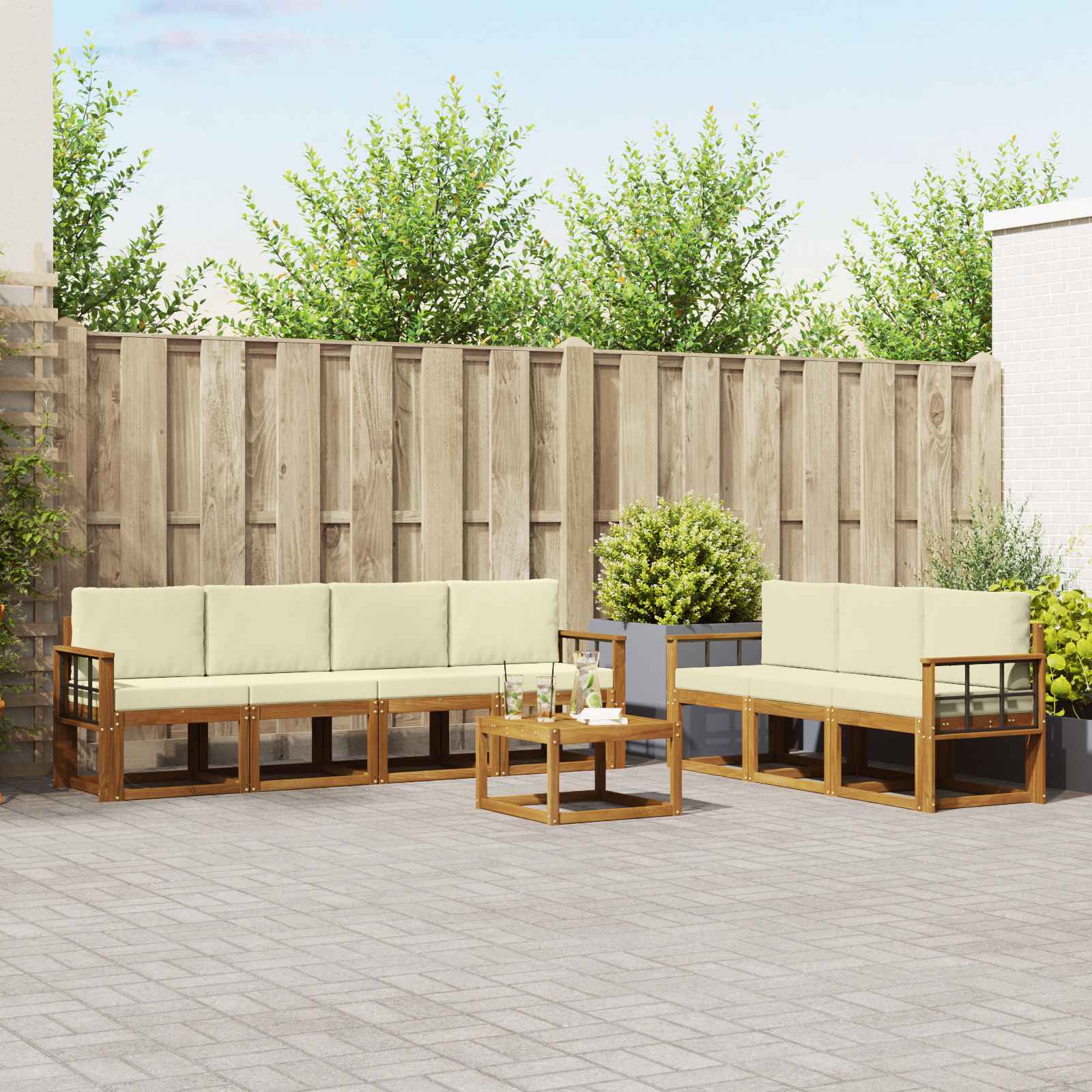 Buiten bankenset met kussen 8 pcs Natuurlijk en Crème – afbeelding 1