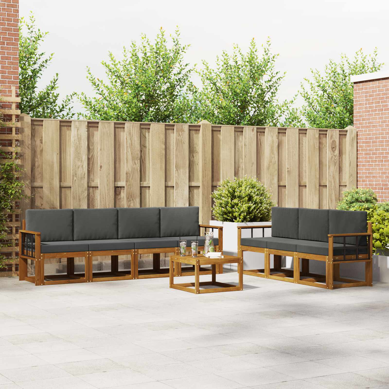 Buiten bankenset met kussen 8 pcs Natuurlijk en Antraciet – afbeelding 1