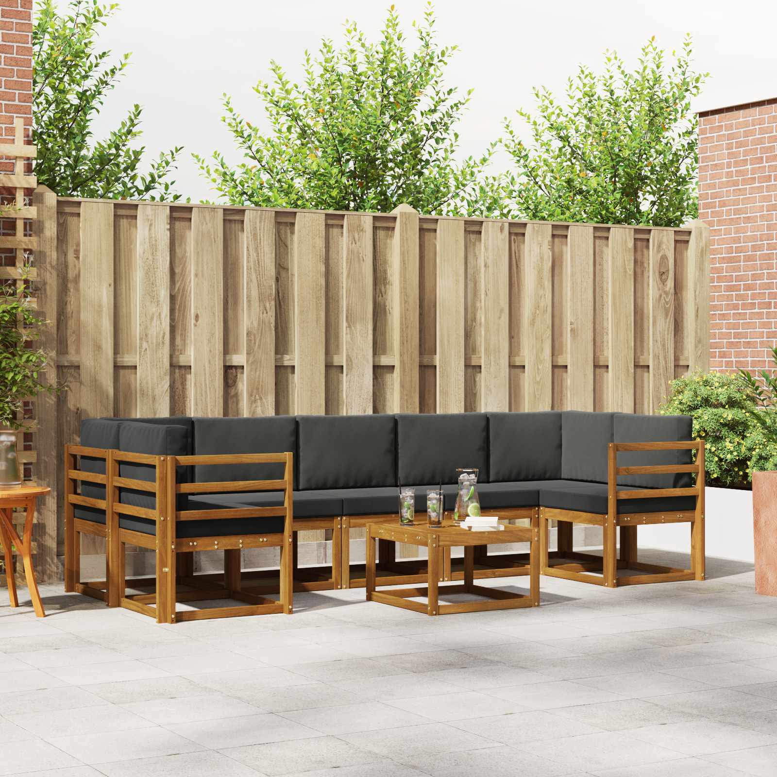 Buiten bankenset met kussen 8 pcs Natuurlijk en Antraciet