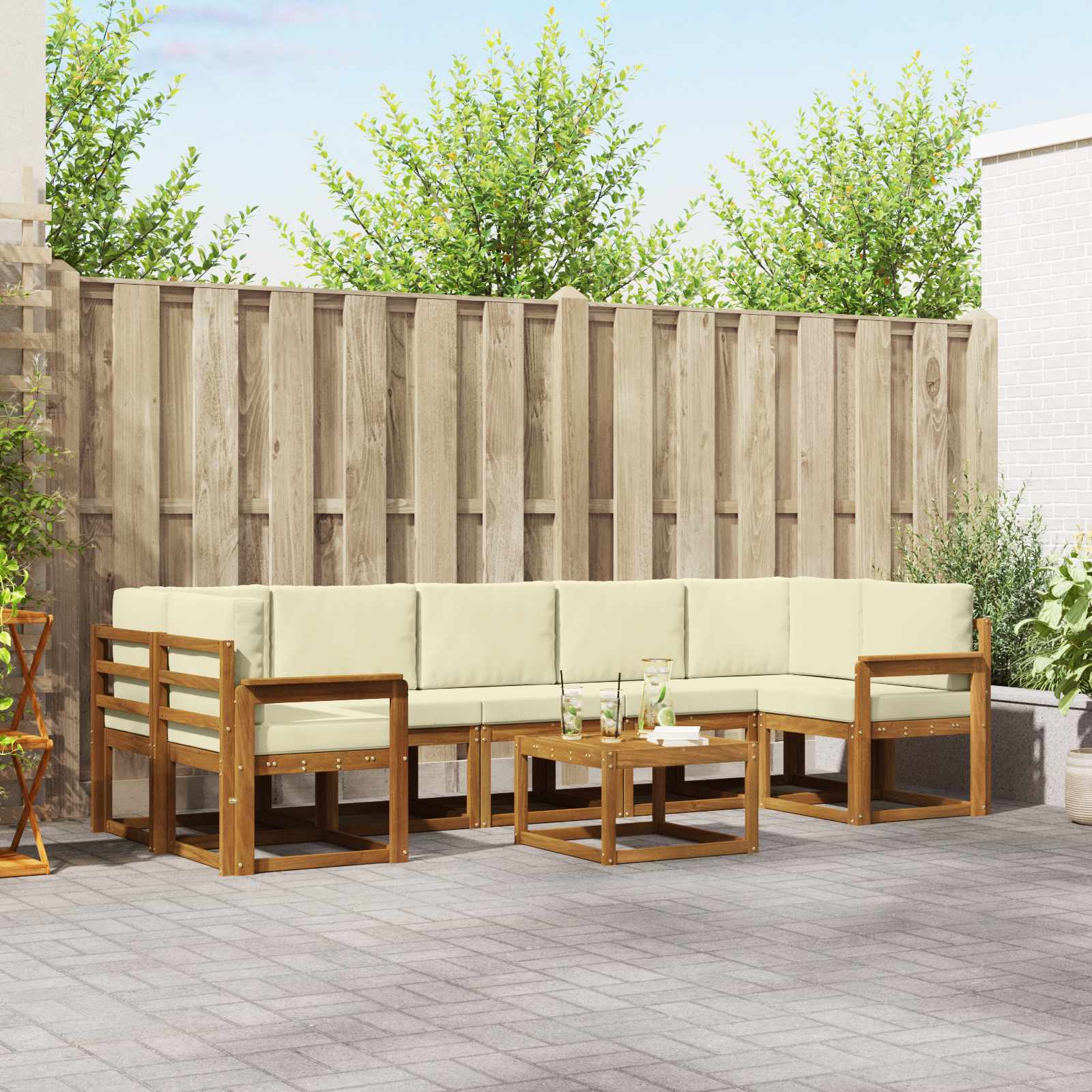 Buiten bankenset met kussen 8 pcs Natuurlijk en Crème – afbeelding 1