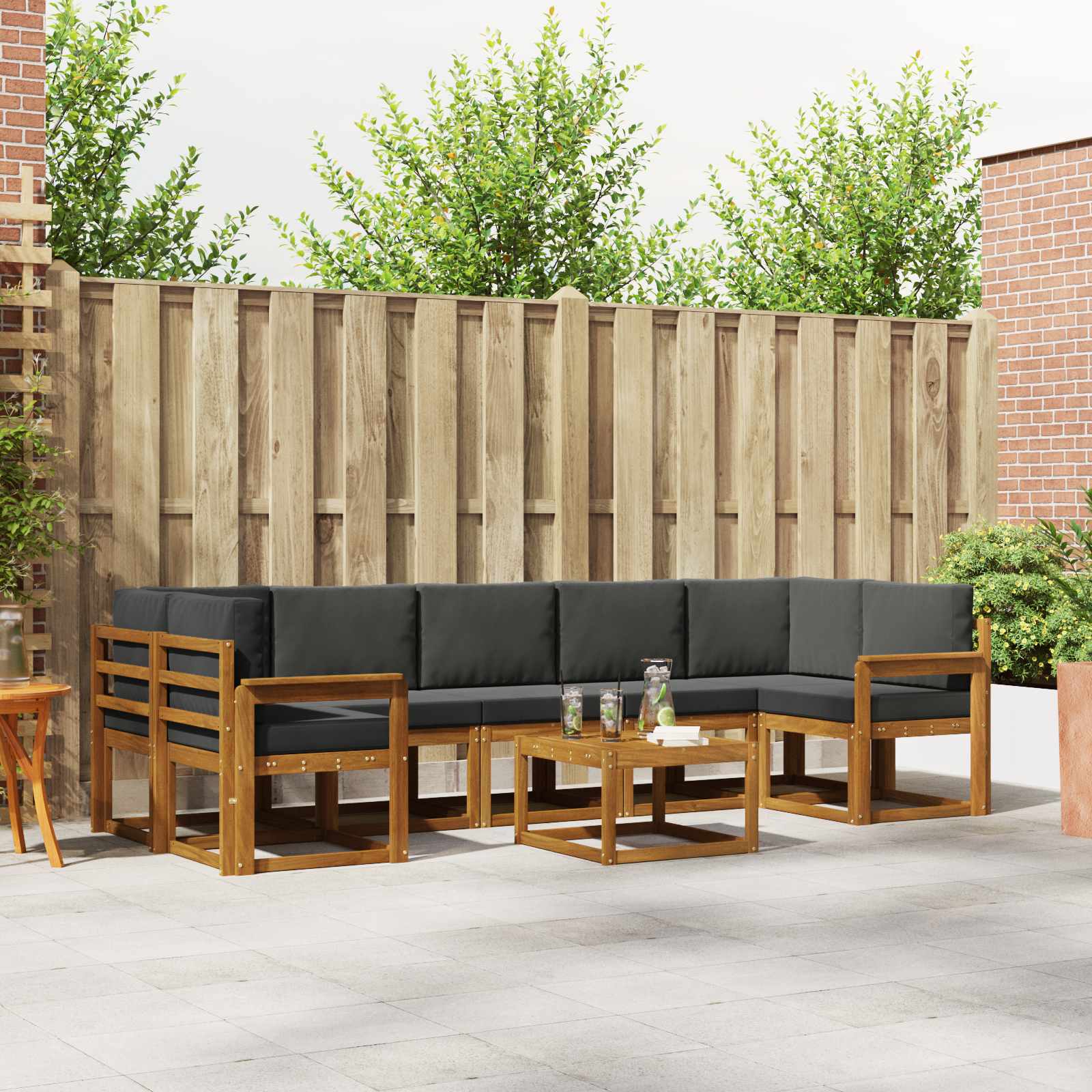 Buiten bankenset met kussen 8 pcs Natuurlijk en Antraciet – afbeelding 1