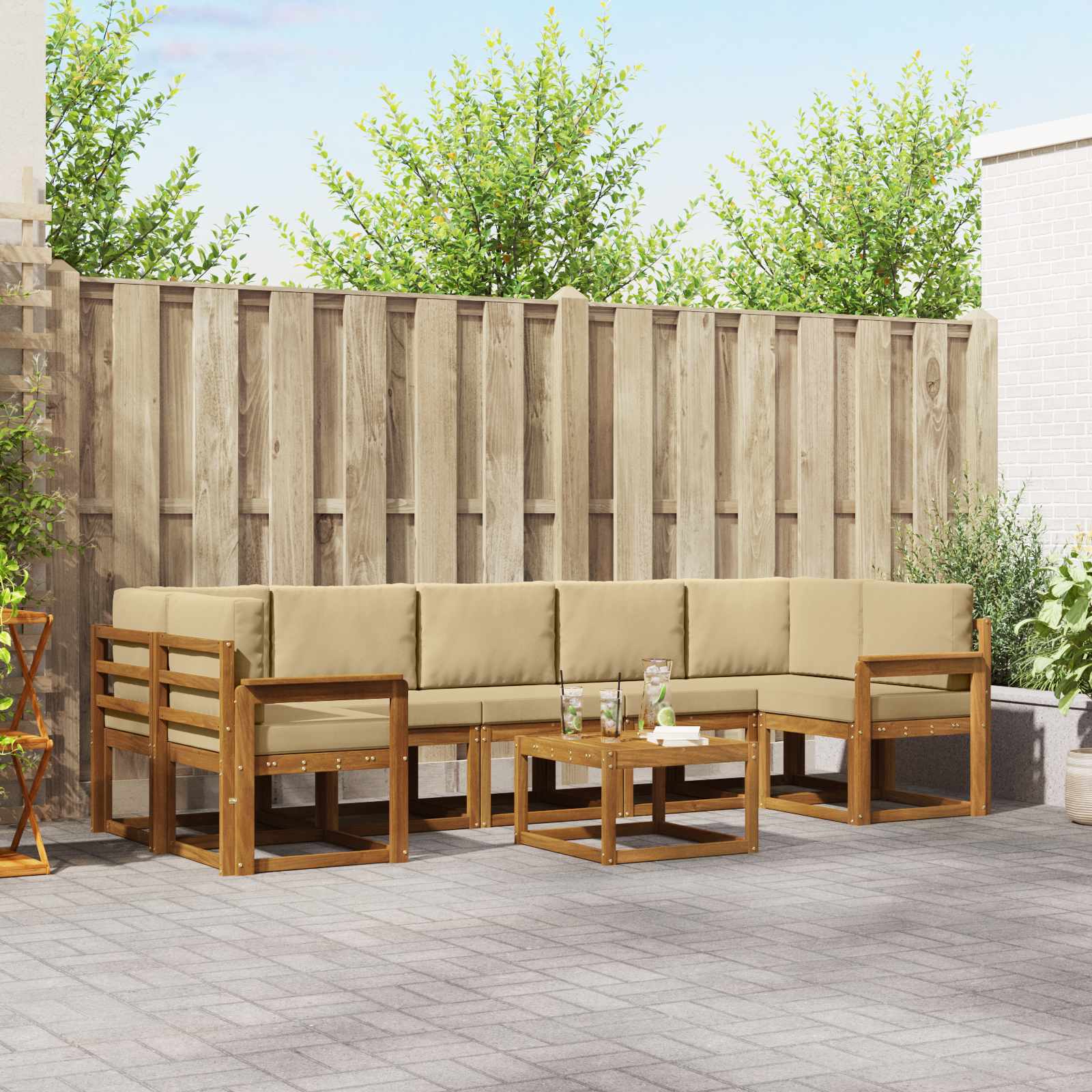 Buiten bankenset met kussen 8 pcs Natuurlijk en Beige – afbeelding 1