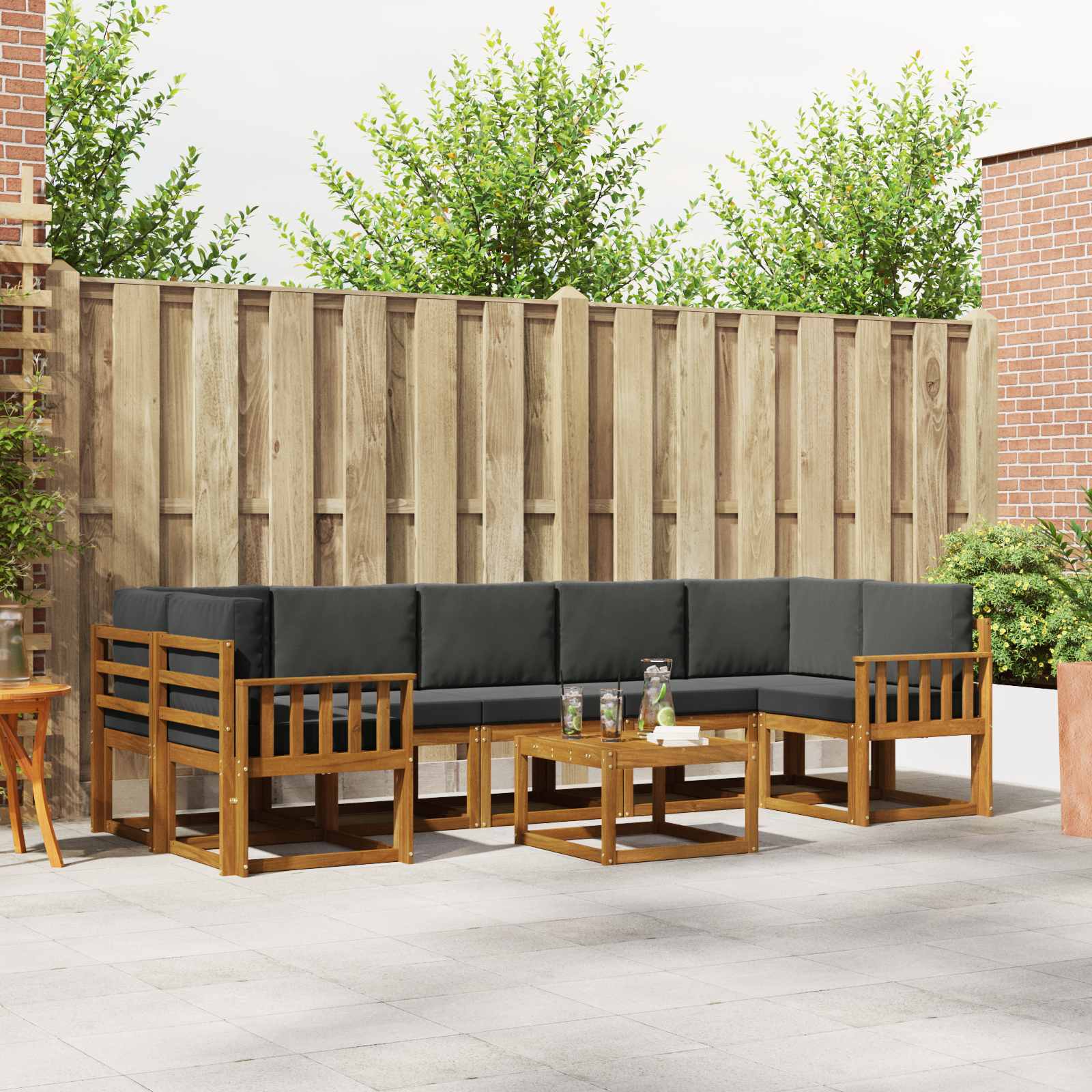 Buiten bankenset met kussen 8 pcs Natuurlijk en Antraciet
