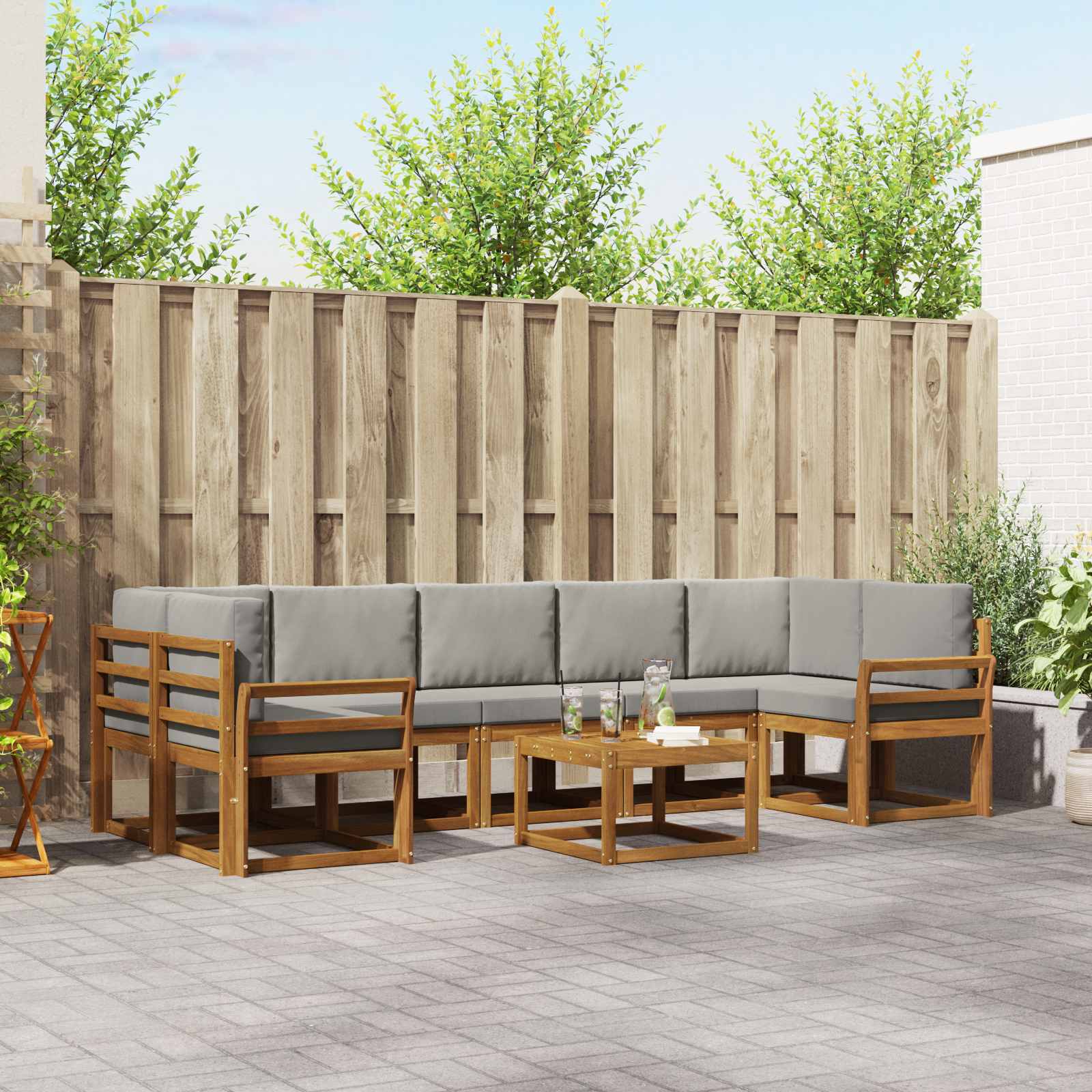 Buiten bankenset met kussen 8 pcs Natuurlijk en Lichtgrijs – afbeelding 1