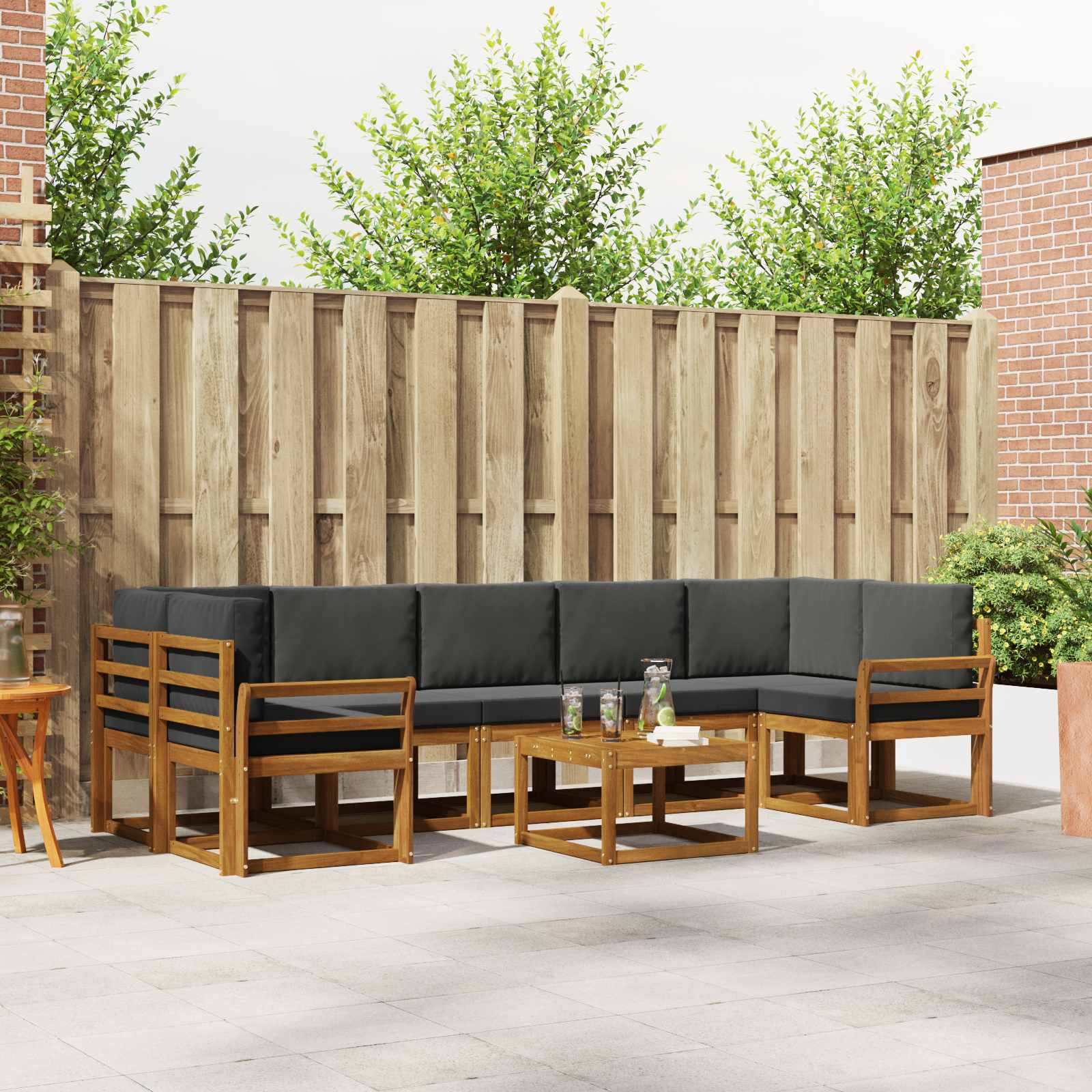 Buiten bankenset met kussen 8 pcs Natuurlijk en Antraciet